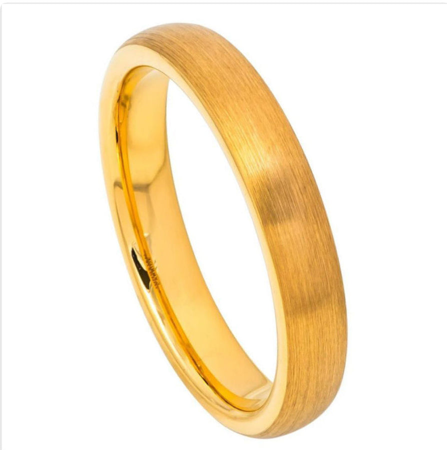 Tungsten Carbide Yellow Gold 4mm  IP Plated Brushed Domed Ring