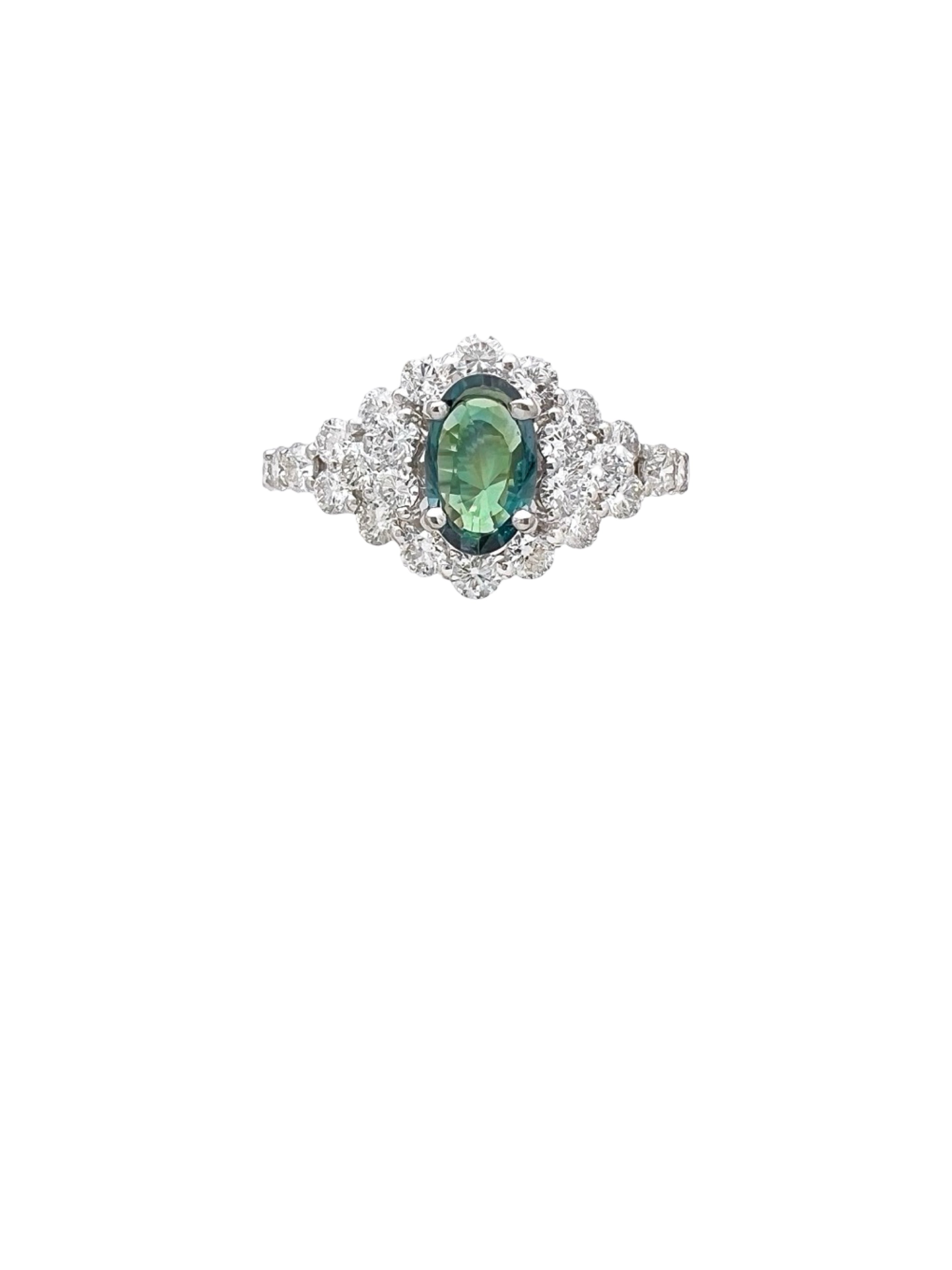 0.51 Carats Alexandrite GIA (Certified) & 1.19 Carats Diamonds Set In 18K White Gold Ring