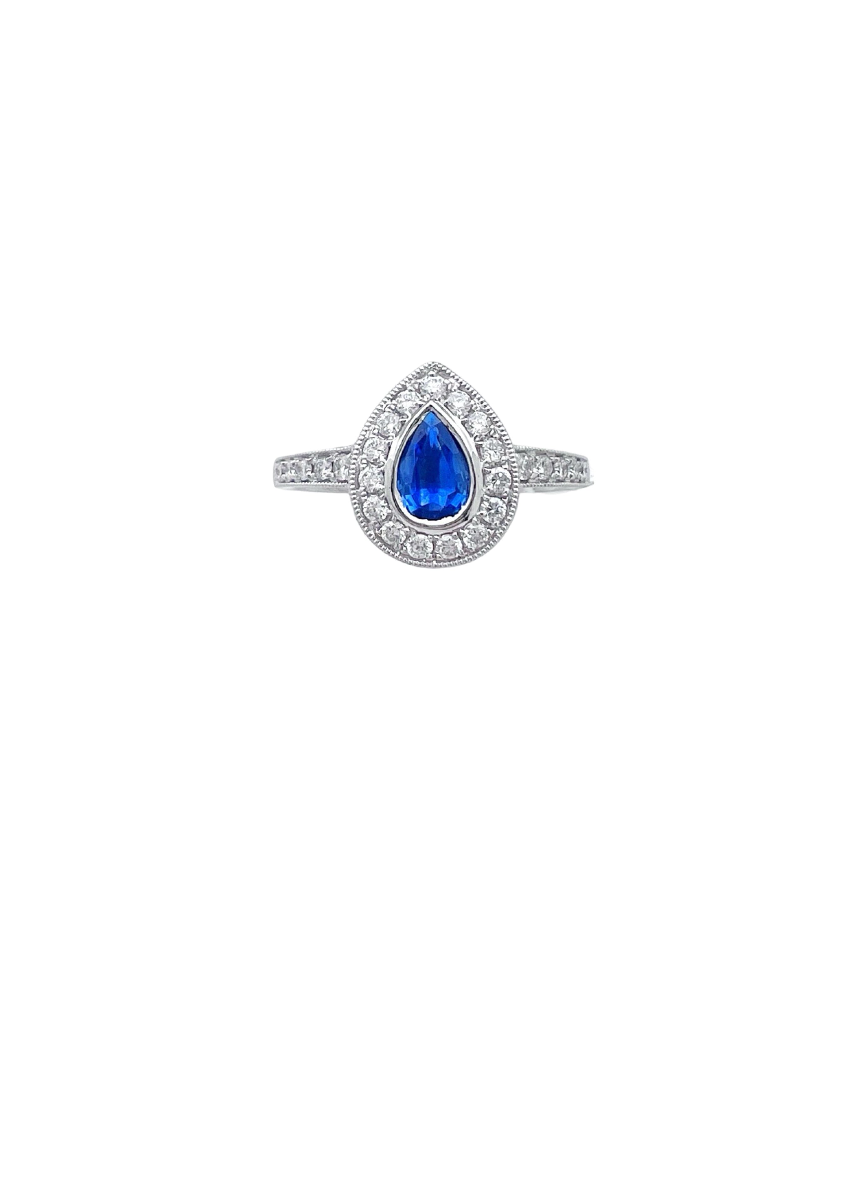 0.28 Carats Diamond VS2 & 0.44 Carats Blue Sapphire Set In 14 Karat White Gold Ring