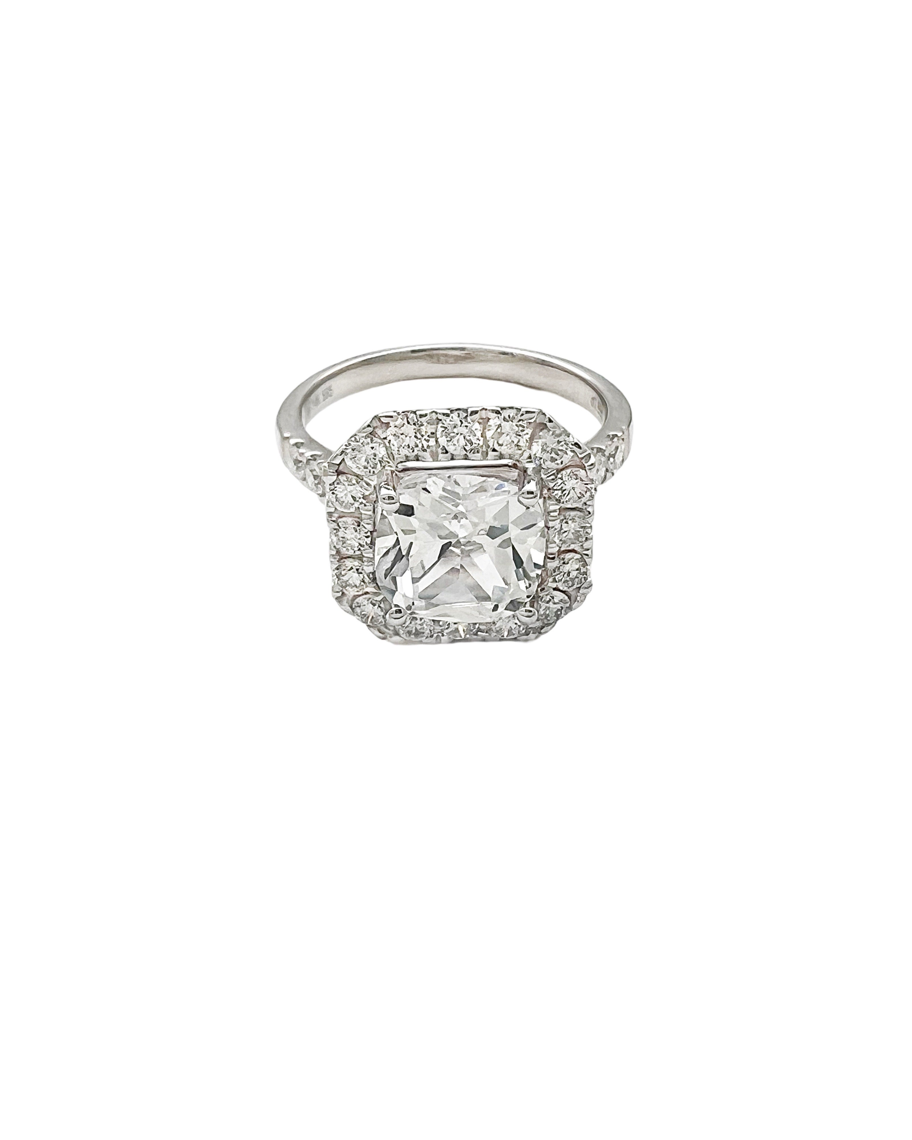 2.68 Carats White Sapphire Unheated (Certified) & 1.01 Carats Diamonds VS2 Set In 14 Karat White Gold Ring