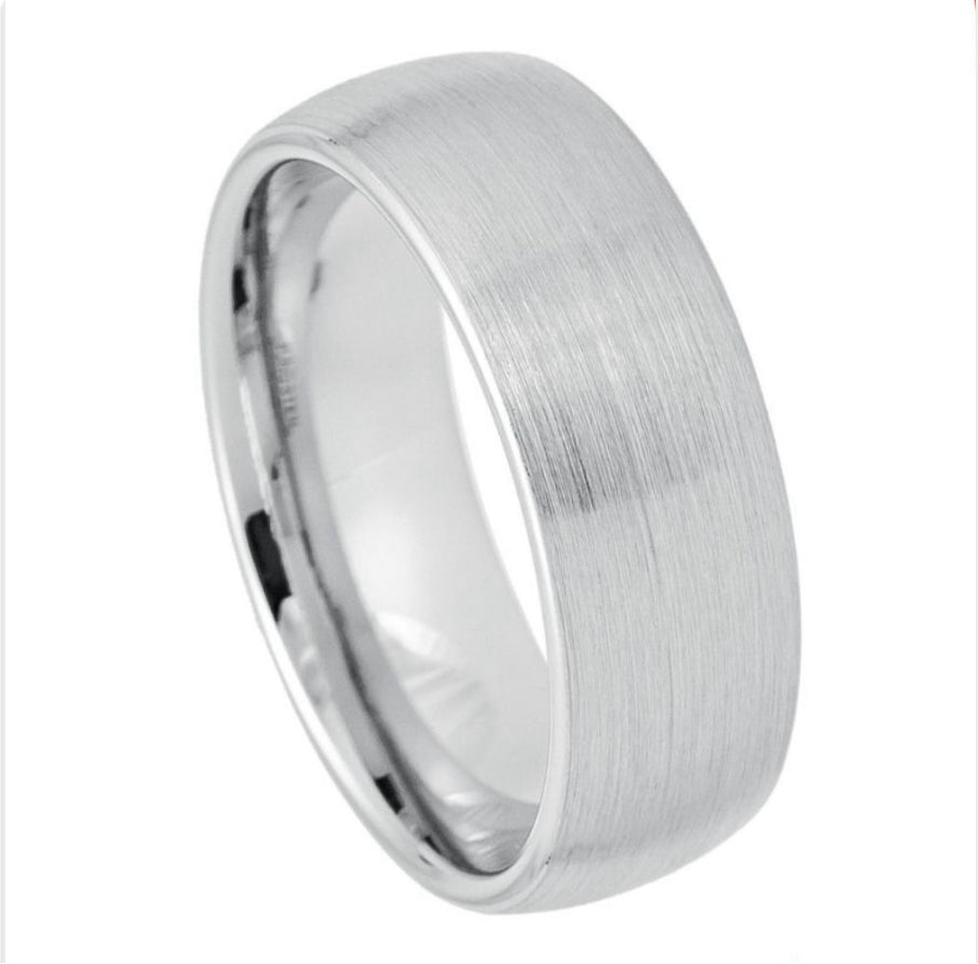White Tungsten Carbide 8mm ion Plating Domed Brushed Finish Ring