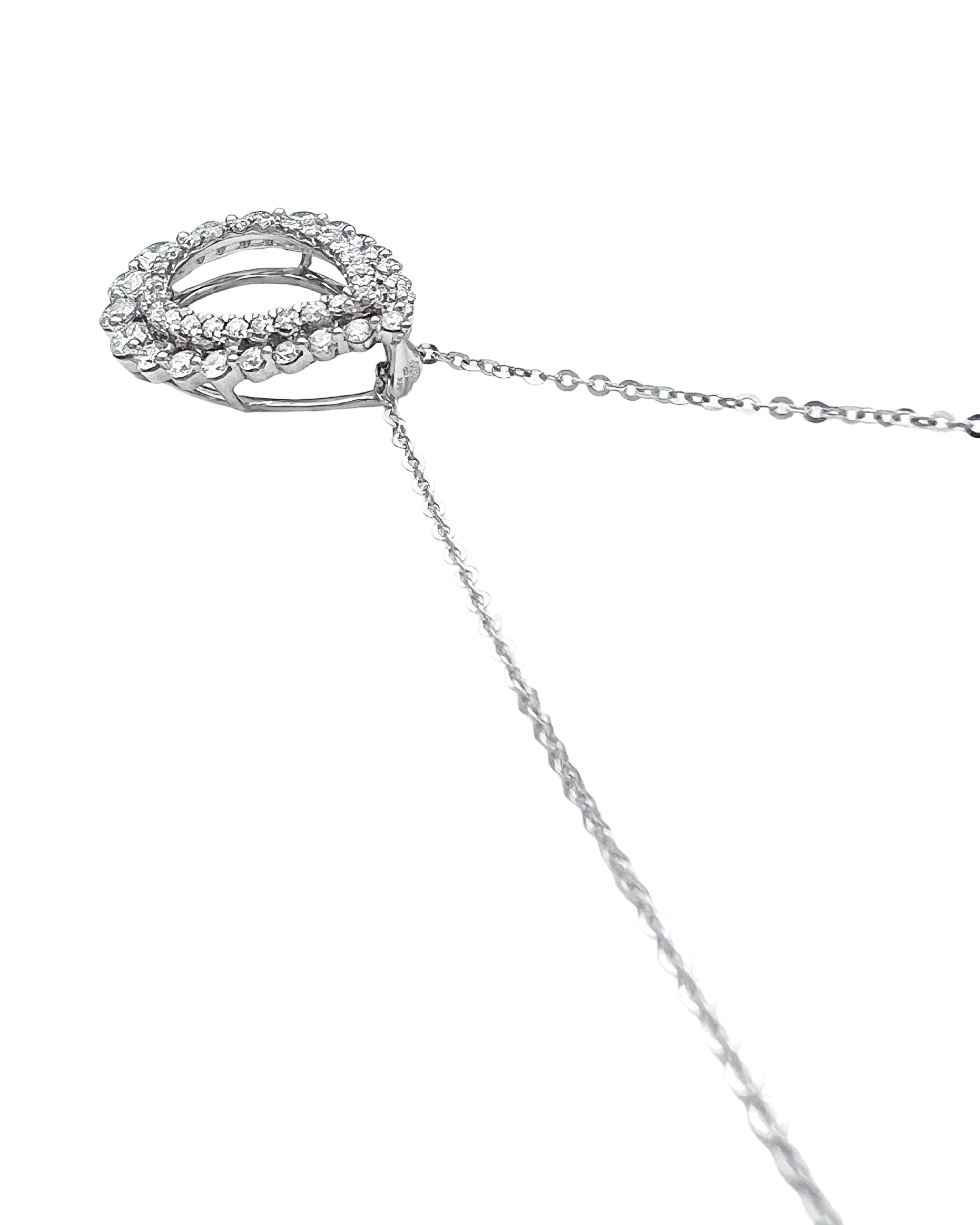 1.28 Carats Diamond VS2 Set In 18 Karat White Gold Pendant With Rolo Diamond-Cut Chain 18 Inches