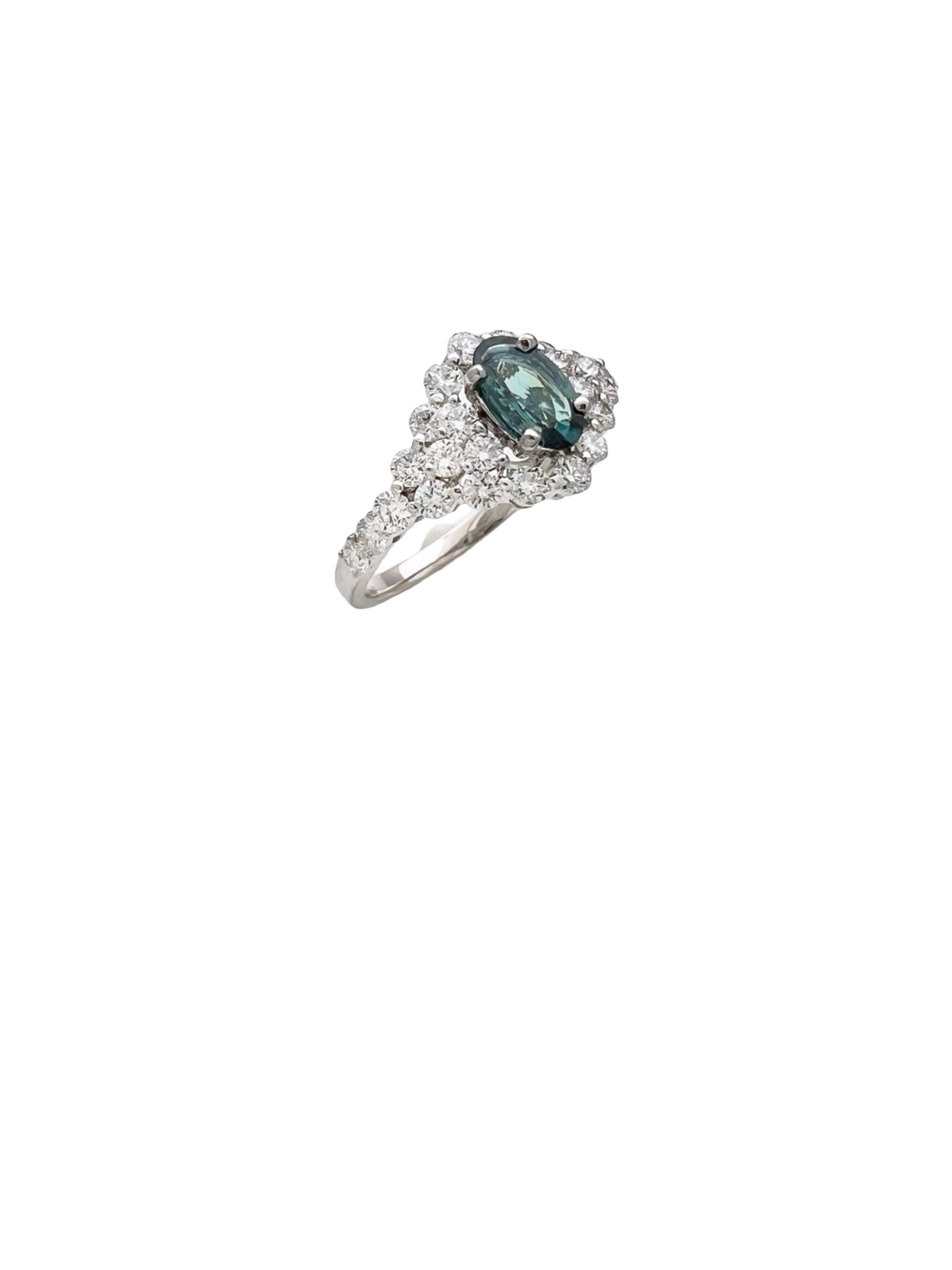 0.51 Carats Alexandrite GIA (Certified) & 1.19 Carats Diamonds Set In 18K White Gold Ring