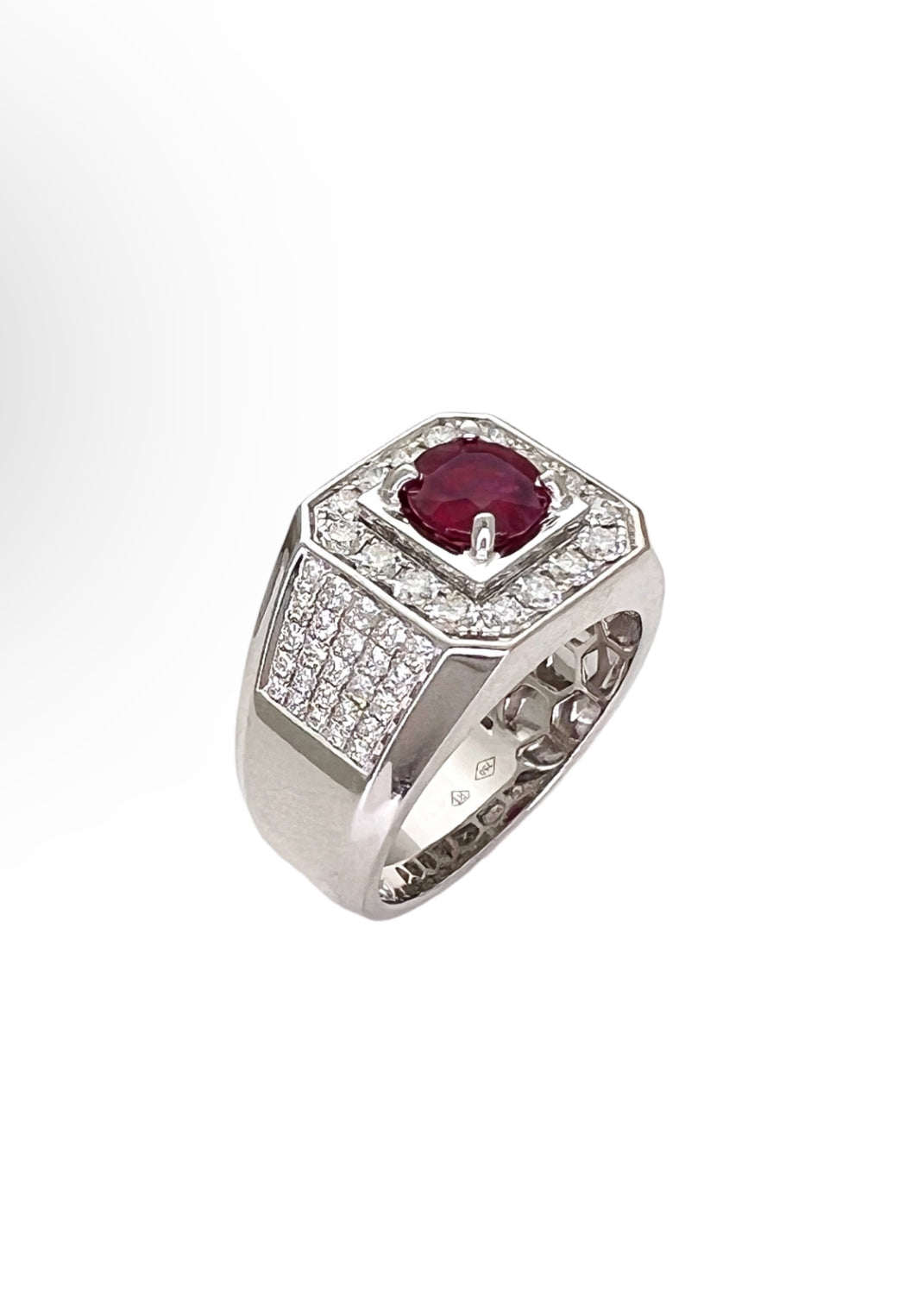 1.60Cts Burma Ruby Certified W/ 1.59Cts Diamonds 18K White Gold Ring