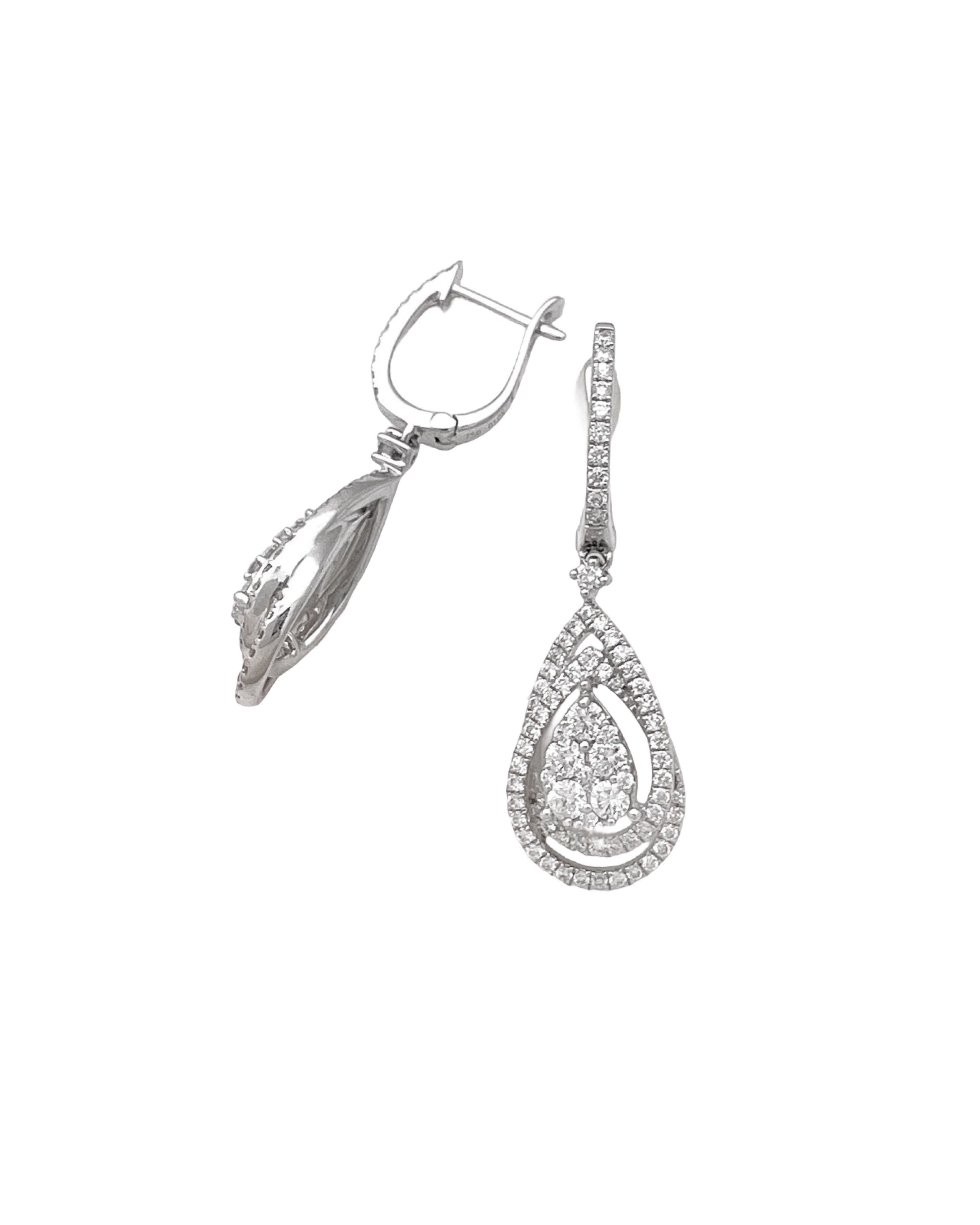 1.55 Total Carat Weight Diamonds 18K White Gold Earrings