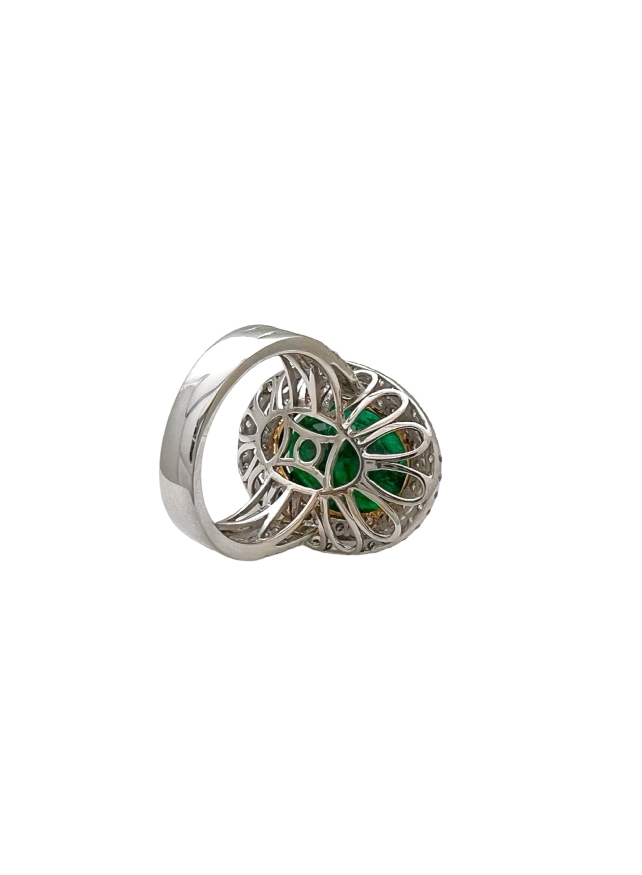 10.21 Carats Brazilian Emerald F2 (Certified) & 2.03 Carats Diamonds Double Halo Ring – 14K White & Yellow Gold Ring