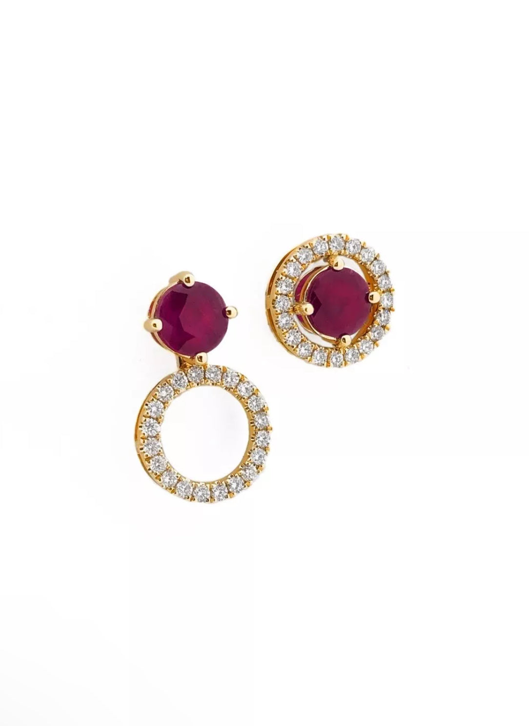 2.89 Carats Rubies (Certified) & 0.80 Carats Diamonds 14K Yellow Gold Earrings (3-Way Wear)