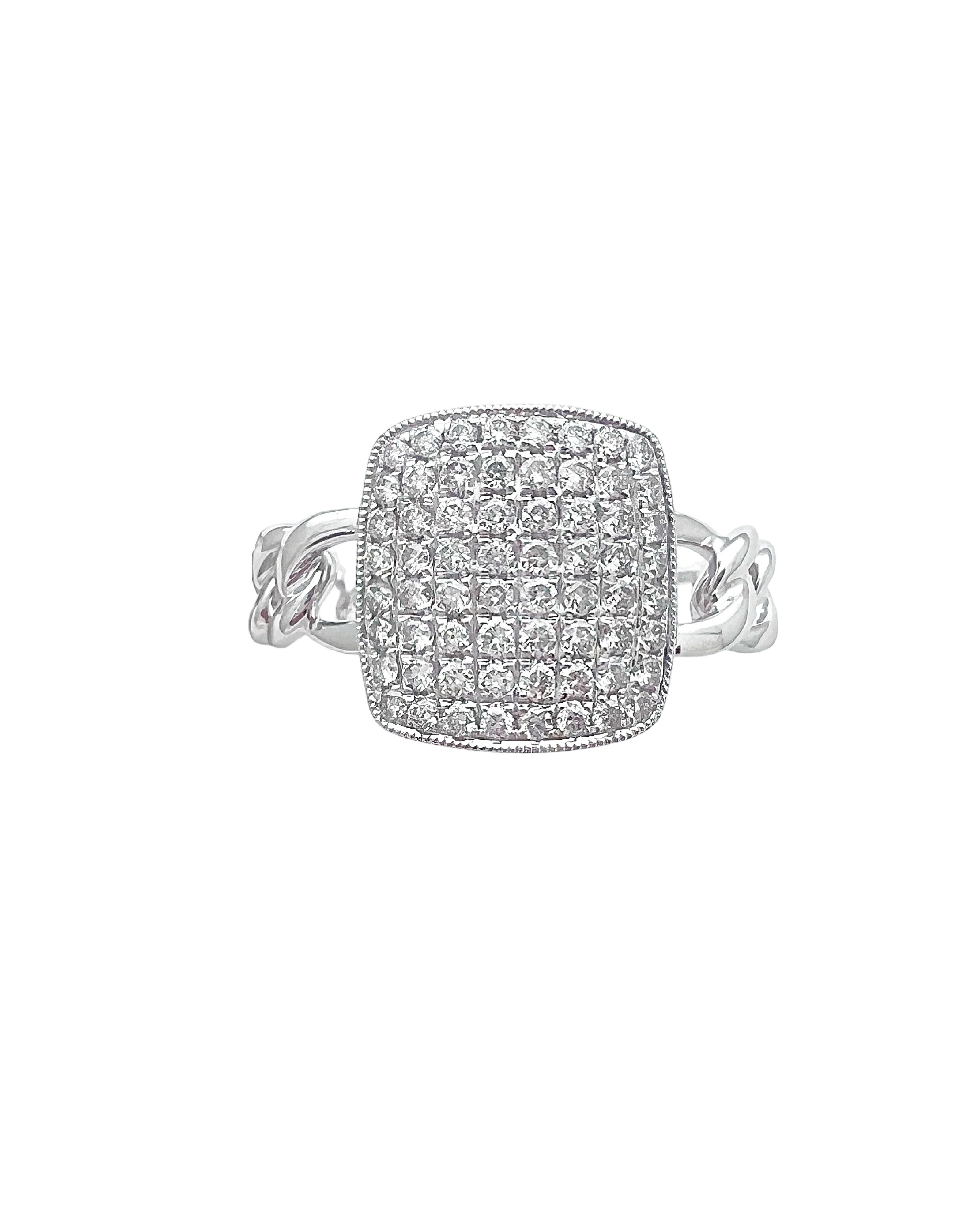 0.45 Carats Diamonds VS2 Set In 14 Karat White Gold Cuban Ring