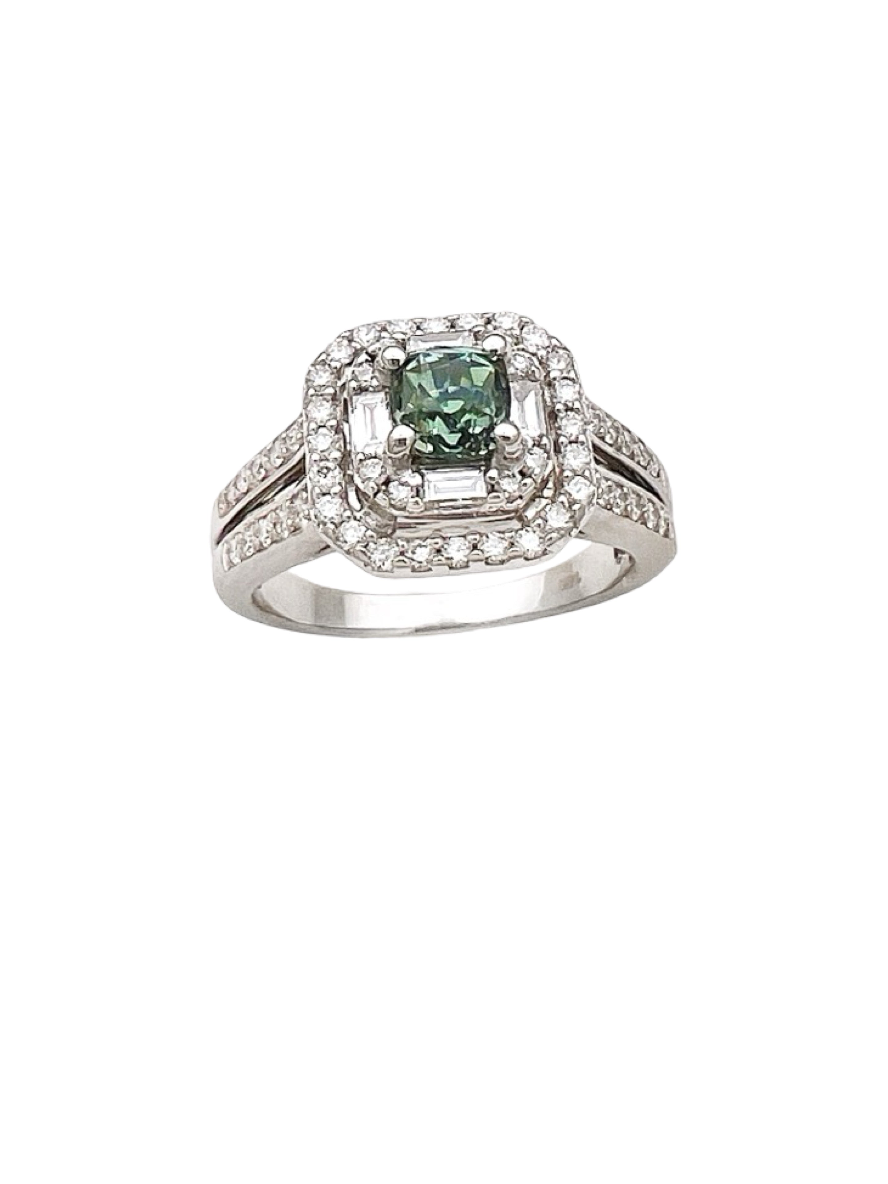 0.55 Carats Alexandrite GIA (Certified) & 0.68 Carats Diamonds Set In 14K White Gold Ring