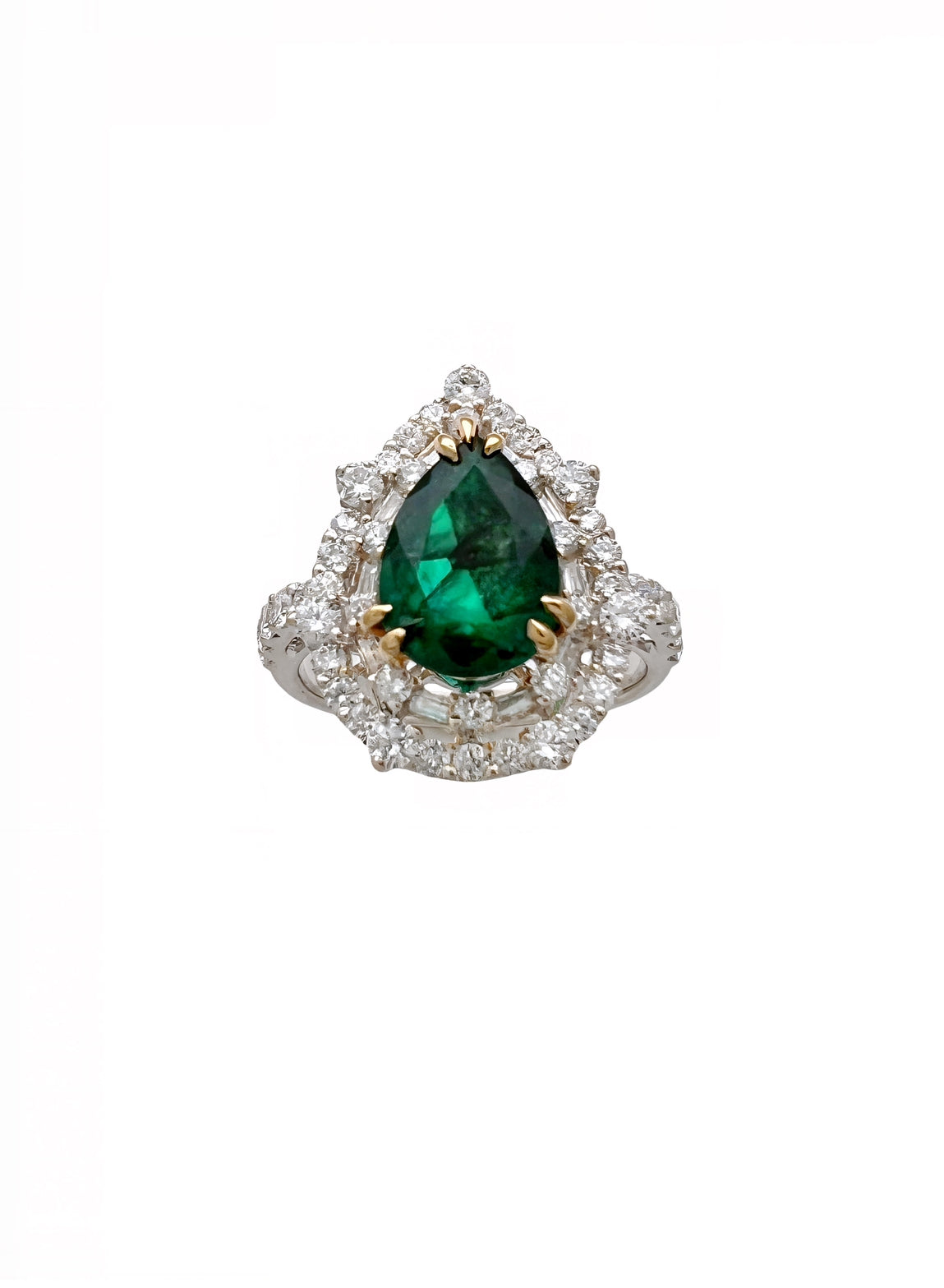 2.10 Carats Trapiche Colombian Emerald, No-Oil (Certified) & 1.28 Carats Diamonds VS2 Set 18K White & Yellow Gold Ring