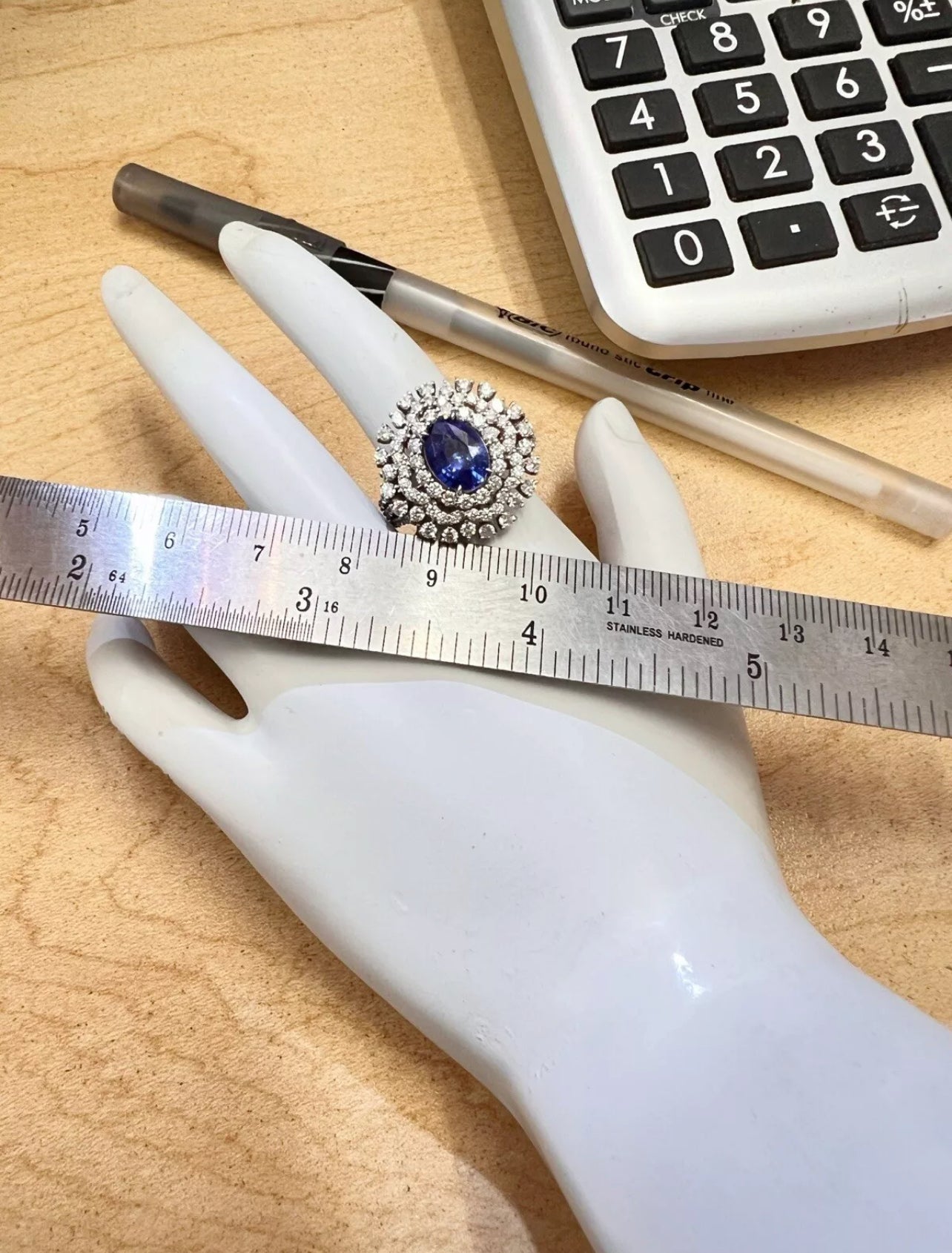 1.710Cts Sapphire Ceylon Certified (Med Dark Blue) 1.58Cts Diamonds 14K White Gold Ring