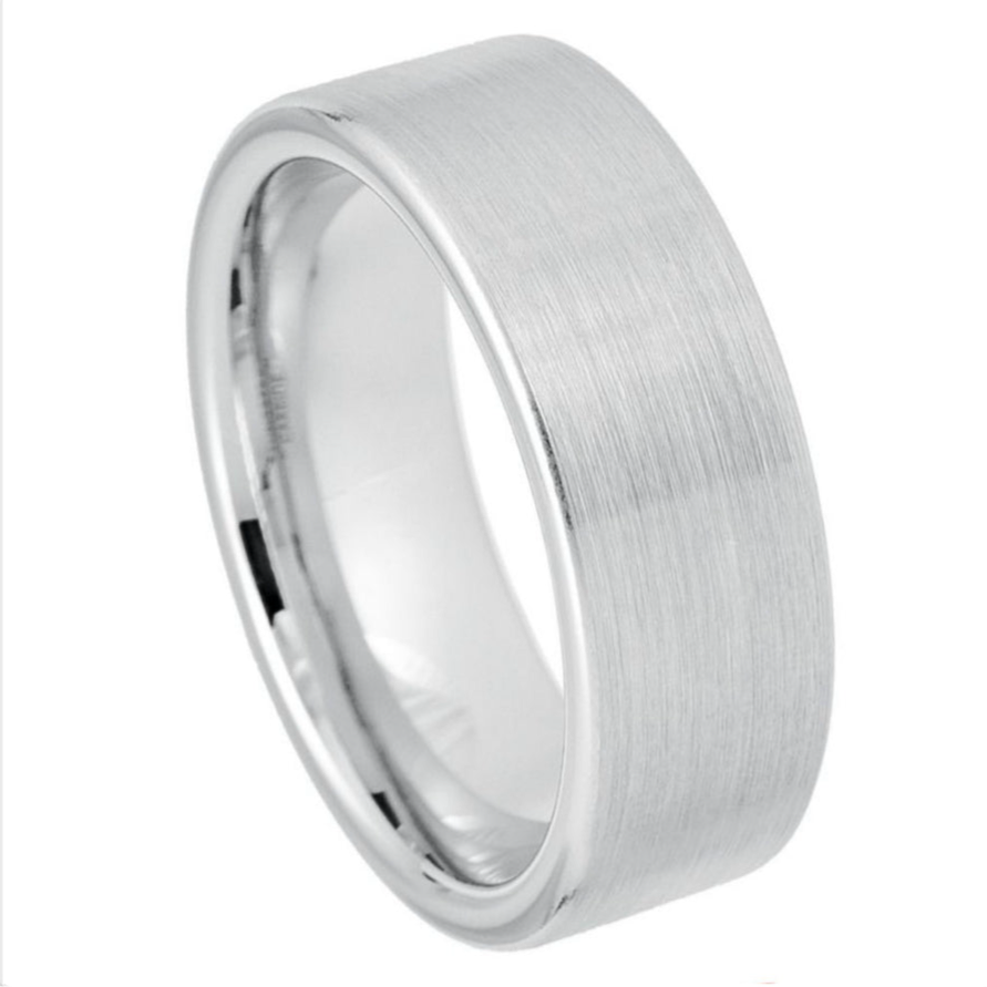 White Tungsten Carbide 8mm ion Plating Flat Brushed Finish Ring