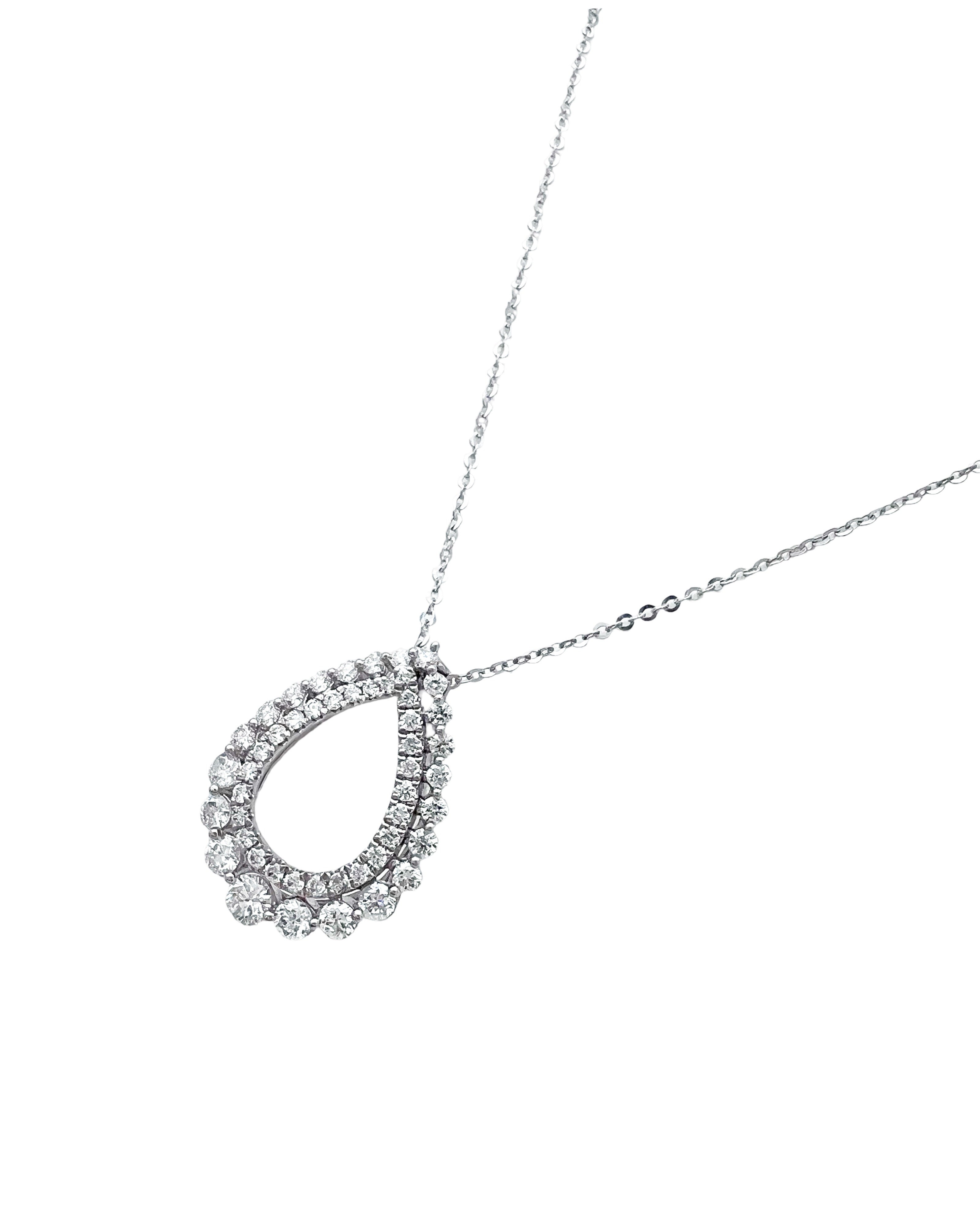 1.28 Carats Diamond VS2 Set In 18 Karat White Gold Pendant With Rolo Diamond-Cut Chain 18 Inches