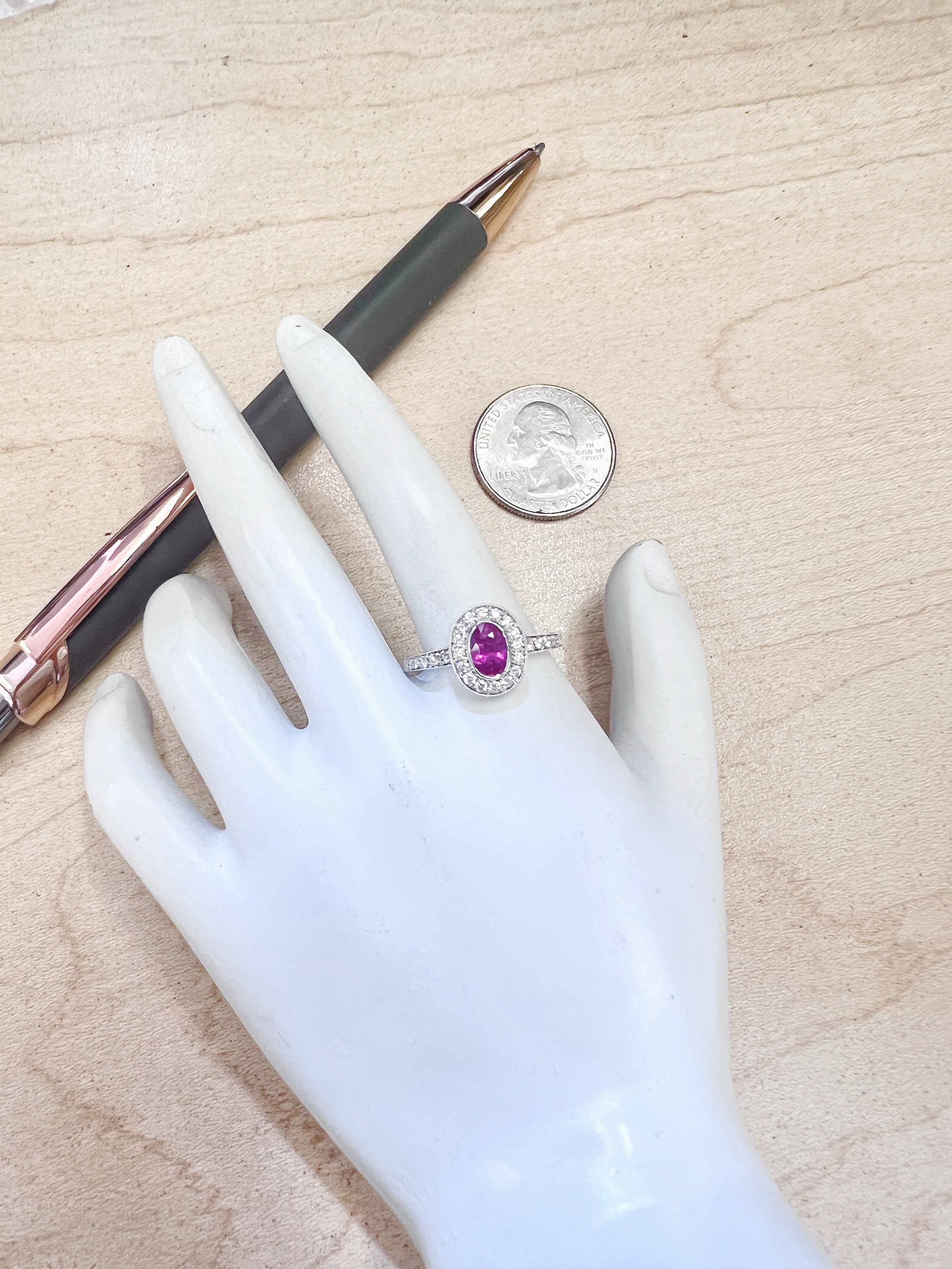 0.29 Carats Diamond VS2 & 0.76 Carats Red Ruby Set In 14 Karat White Gold Ring