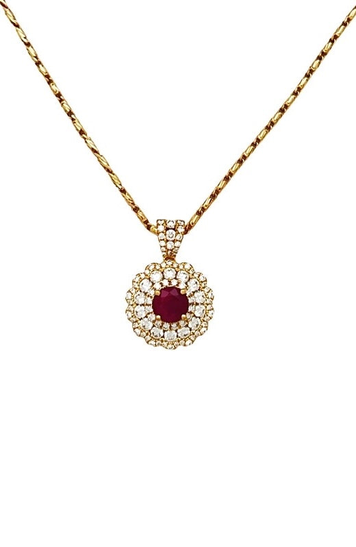 1.101 Carats Certified Burma Ruby & 1.70 Carats Diamonds, 18K Yellow Gold Pendant & Chain