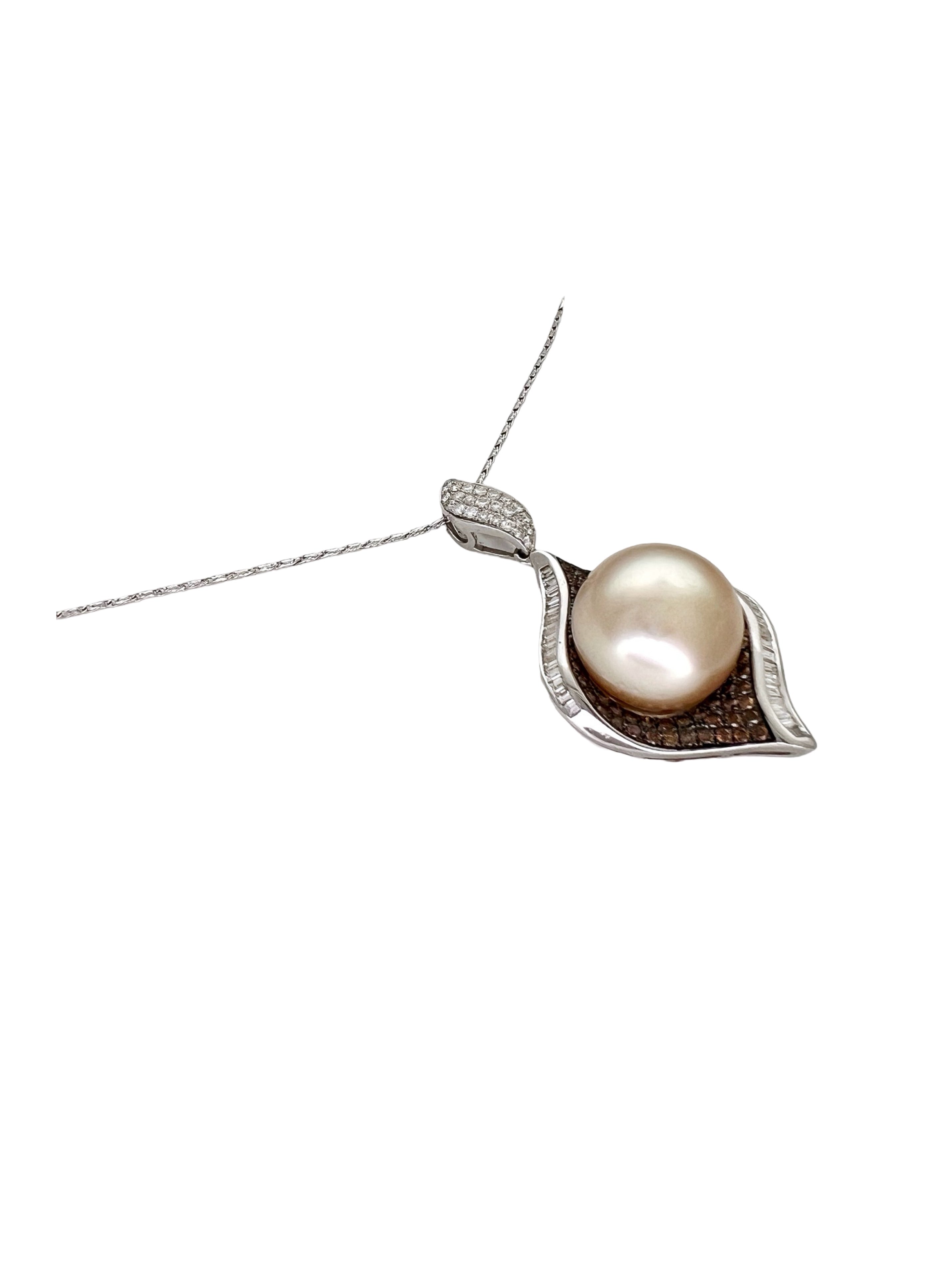 Golden South Sea Pearl, Chocolate And White Diamond Pendant 18K W/18K Chain