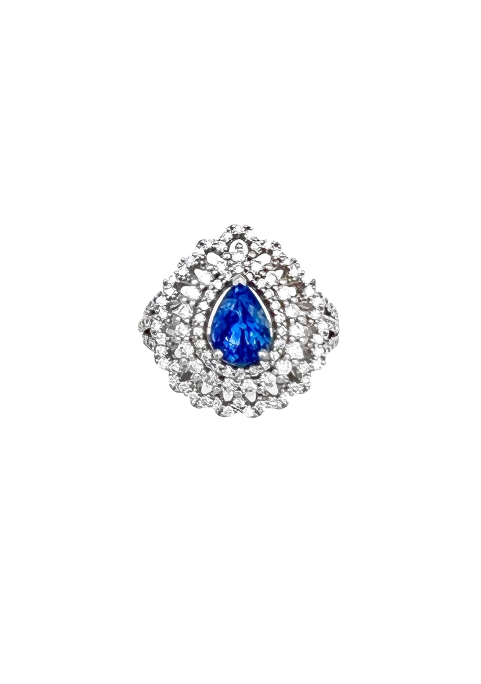 1.92Cts Sapphire Ceylon (Med-Dark Blue) 1.65Cts Diamonds 14K White Gold Ring
