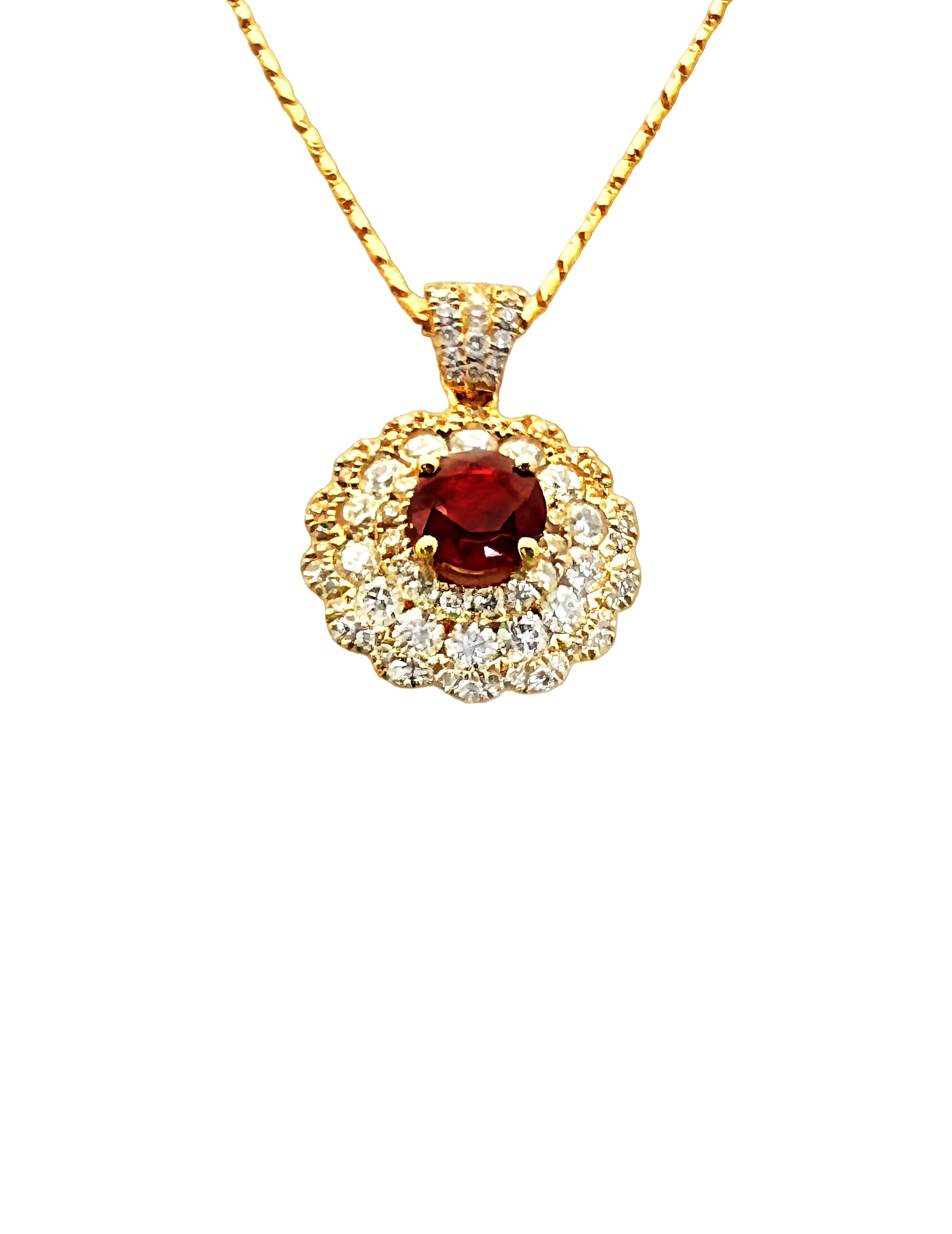 1.101 Carats Certified Burma Ruby & 1.70 Carats Diamonds, 18K Yellow Gold Pendant & Chain