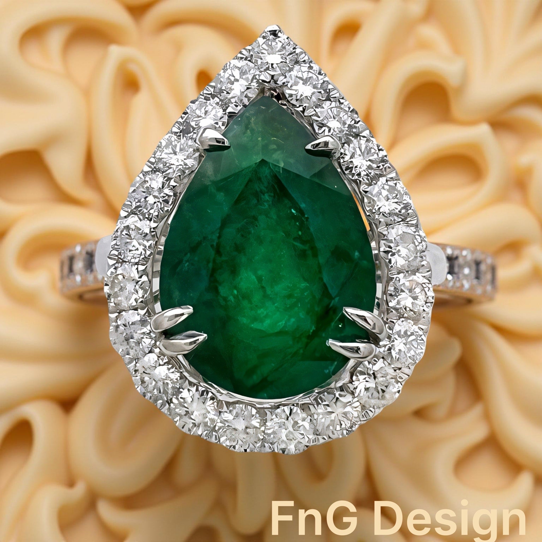 4.72 Carats Brazilian Emerald F2 (Certified) & 1.39 Carats Diamonds VS2 Set In 18K White Gold Ring
