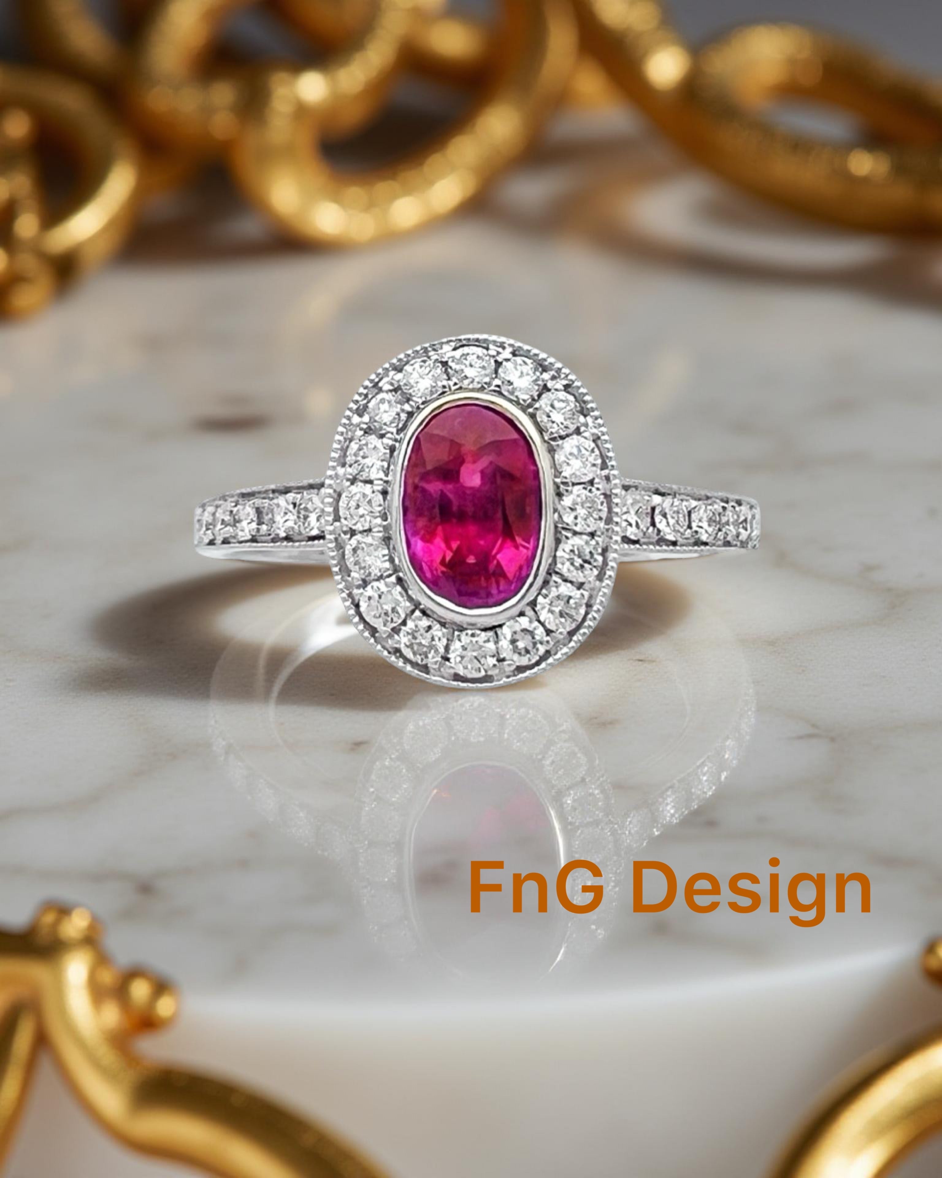 0.29 Carats Diamond VS2 & 0.76 Carats Red Ruby Set In 14 Karat White Gold Ring