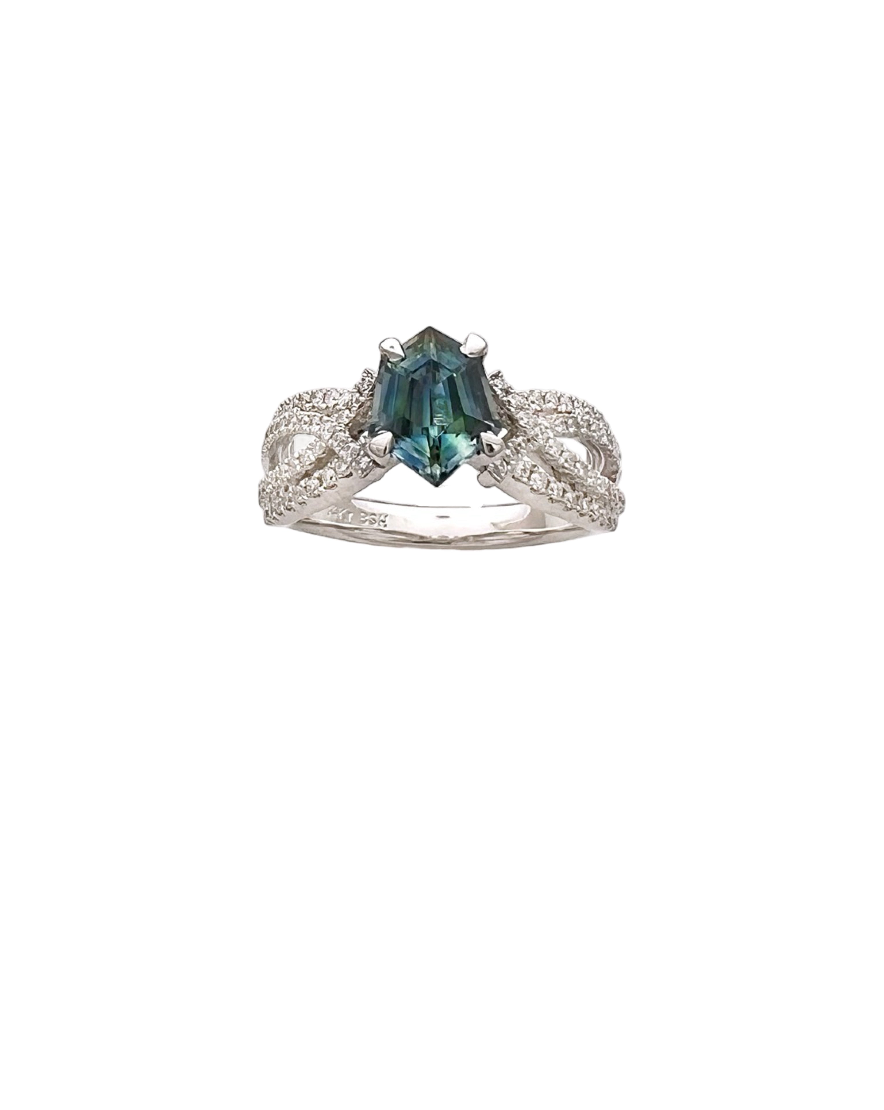 1.28 Carats Madagascar Sapphire No Heat (Certified) & 0.57 Carats Diamonds Set In 14 Karat White Gold Ring