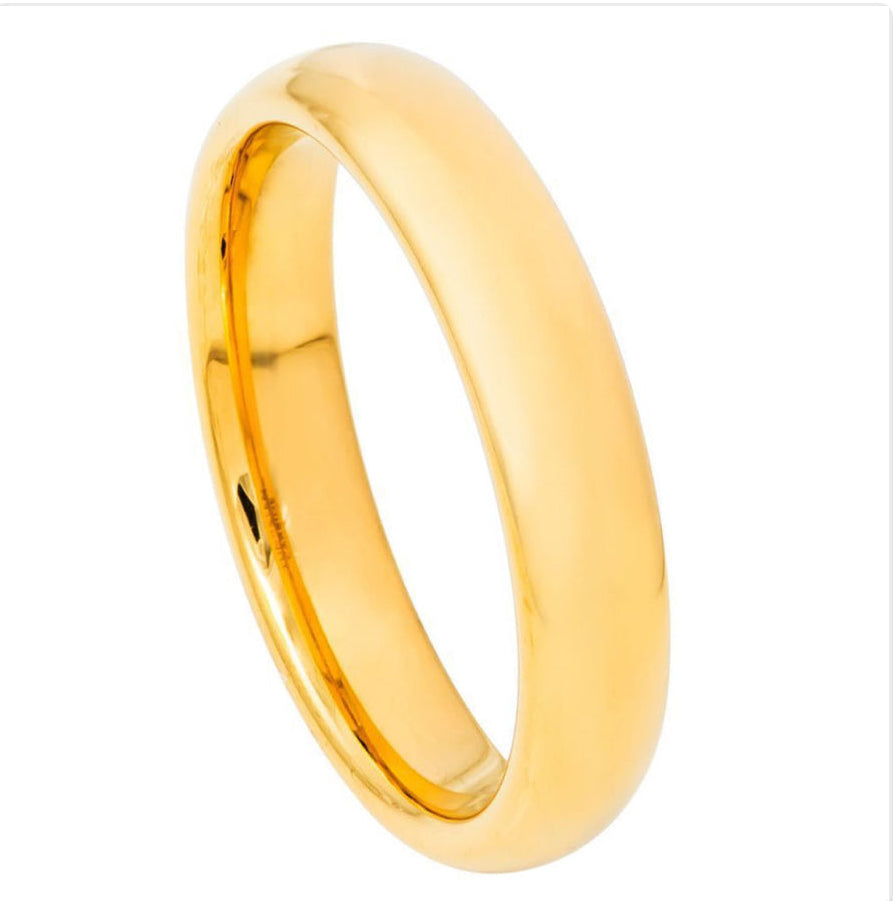 Tungsten Carbide Yellow Gold 4mm  IP Plated High Polished Domed Ring