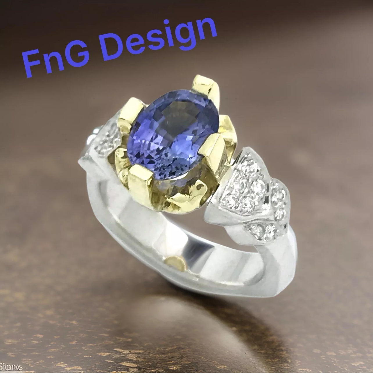 2.46 Cts Bluish-Violet Ceylon Sapphire Unheat Cert W/ Dia 18K Wht-Yel Gold Ring