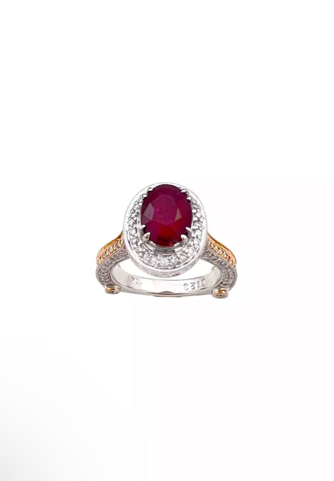 2.22Cts Ruby Heated GIA (Certified) & 1.20Cts Diamonds Set In 18K Rose-White Gold Ring