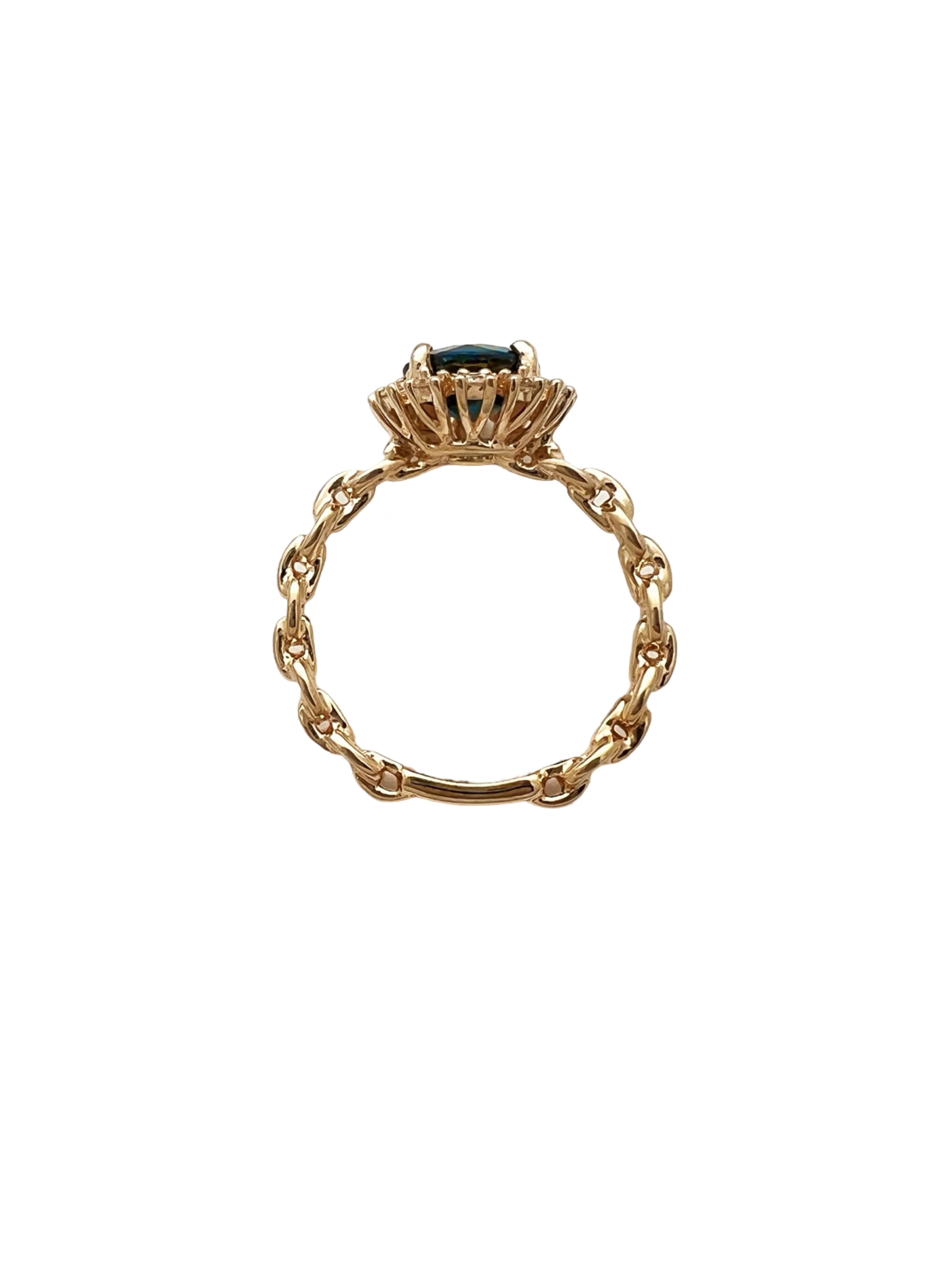 1.79 Carats Ceylon Sapphire (Certified) & 0.31 Carats Diamonds VS2 Set In 14K Yellow Gold Ring