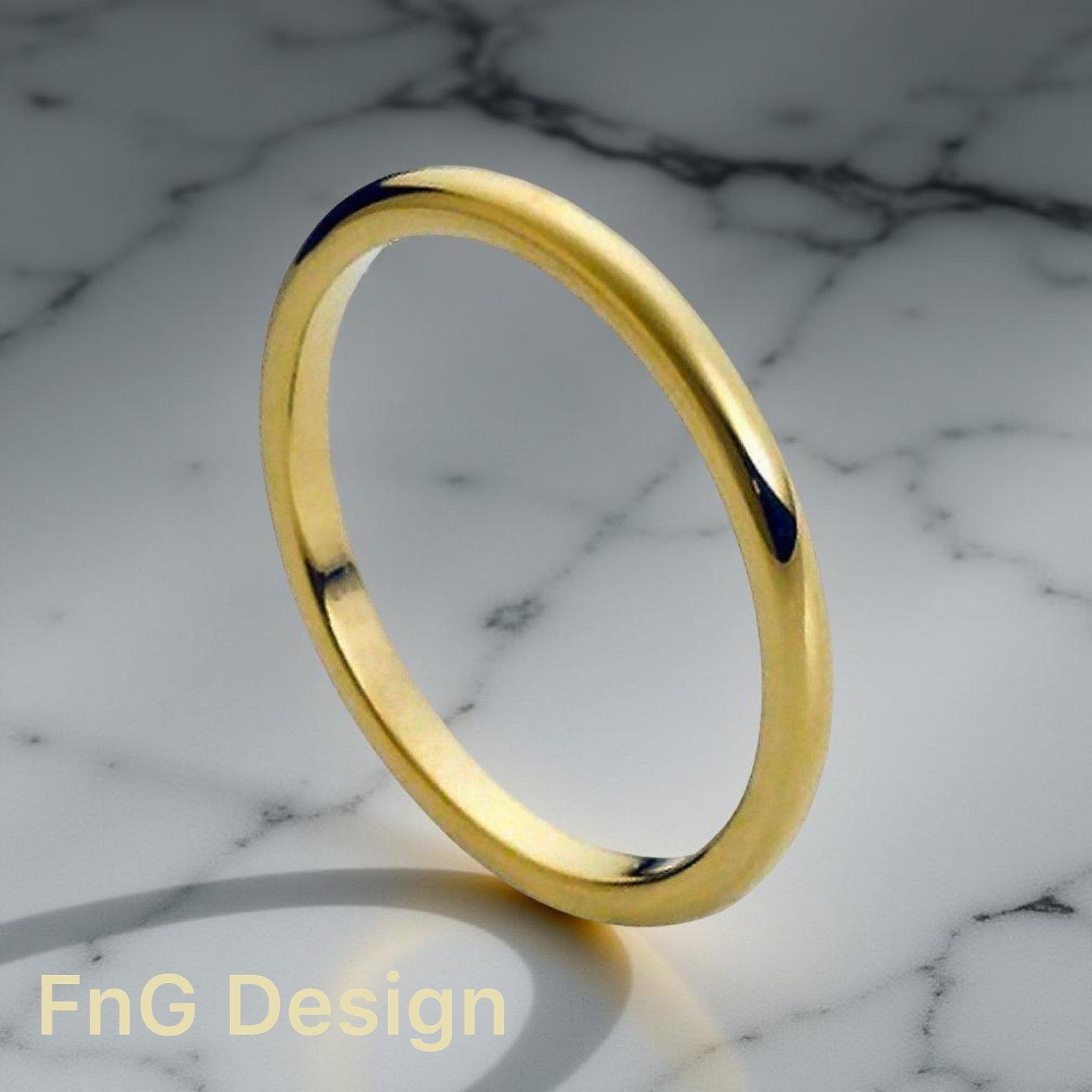 Gold Tungsten Carbide 2mm ion Plating hi-Polished Domed Ring