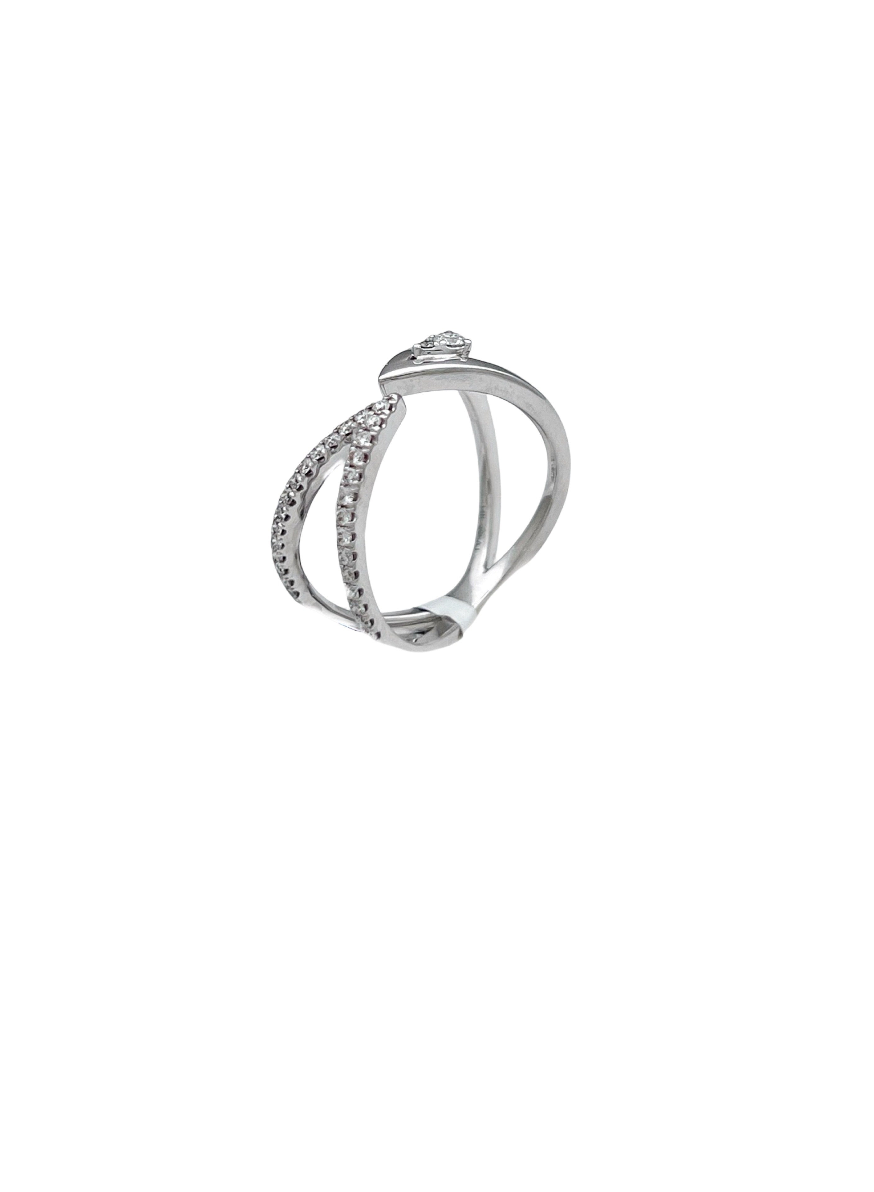 0.25 Carats Diamonds VS2 Set In 14 Karat White Gold Bi-Pass Ring