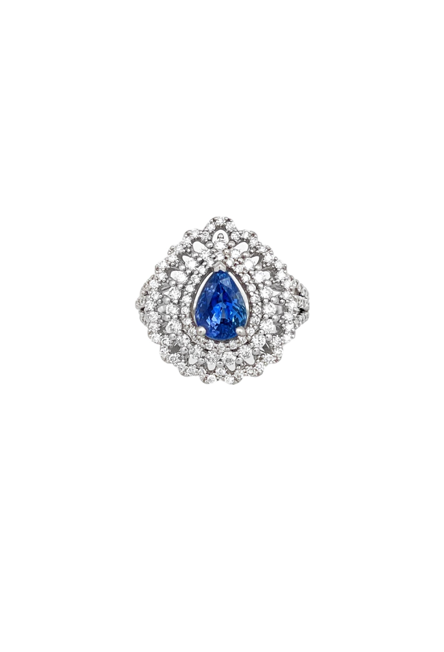 1.92Cts Sapphire Ceylon (Med-Dark Blue) 1.65Cts Diamonds 14K White Gold Ring