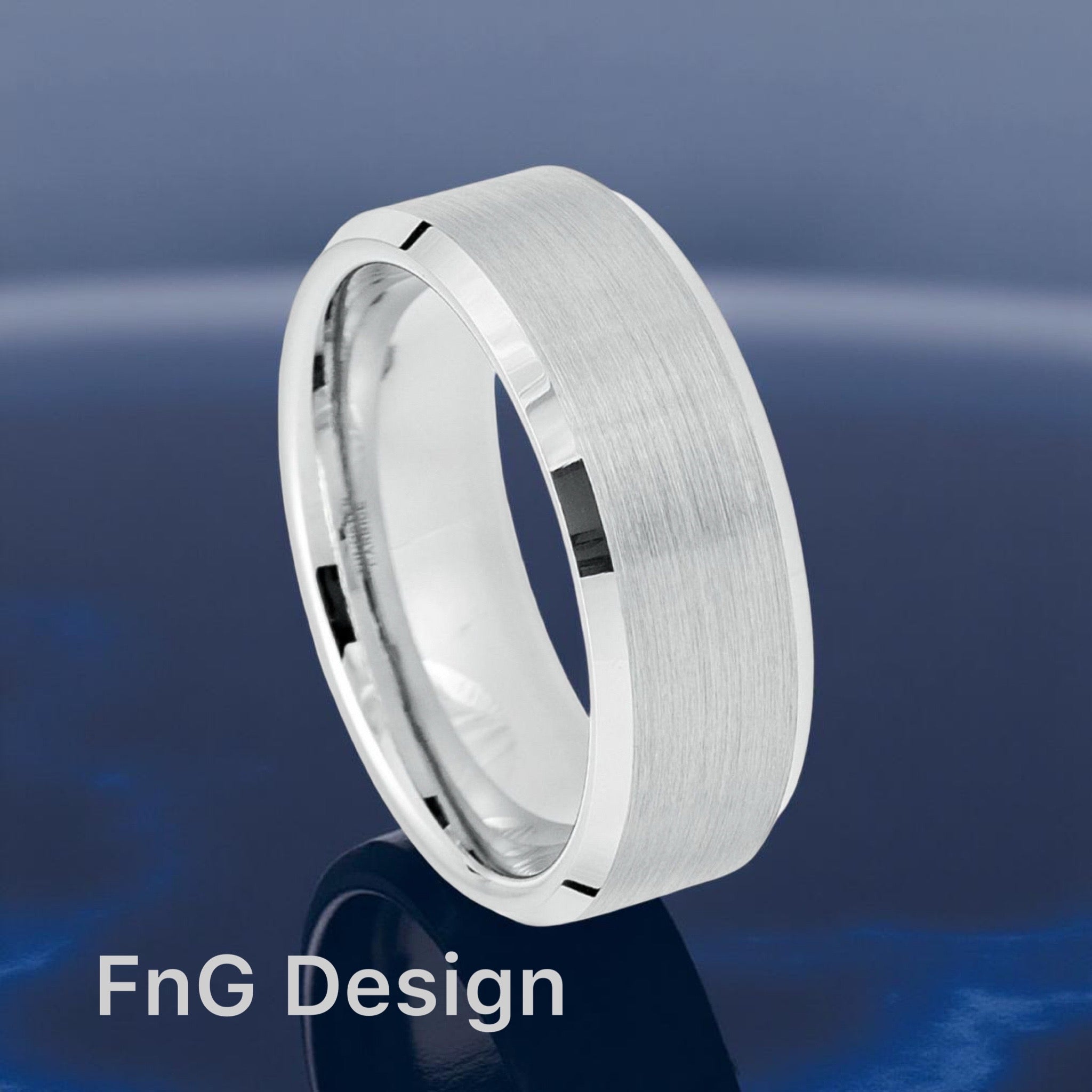 White Tungsten Carbide 8mm ion-Plating Beveled hi-Polished Brushed Finish Ring