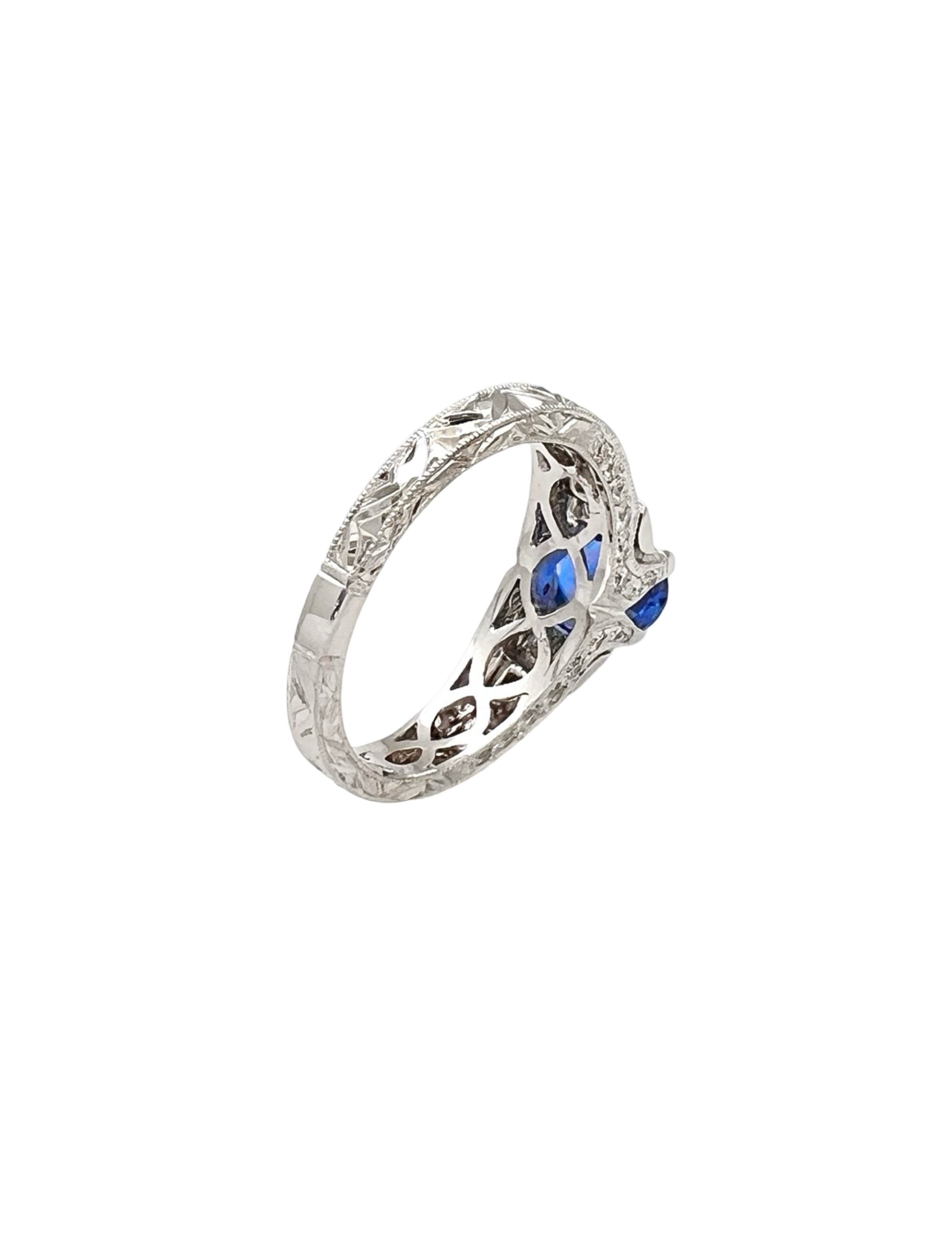 1.141Cts Medium-Dark Blue Sapphire Cert. W/1.02Cts Diamond 14K White Gold Ring