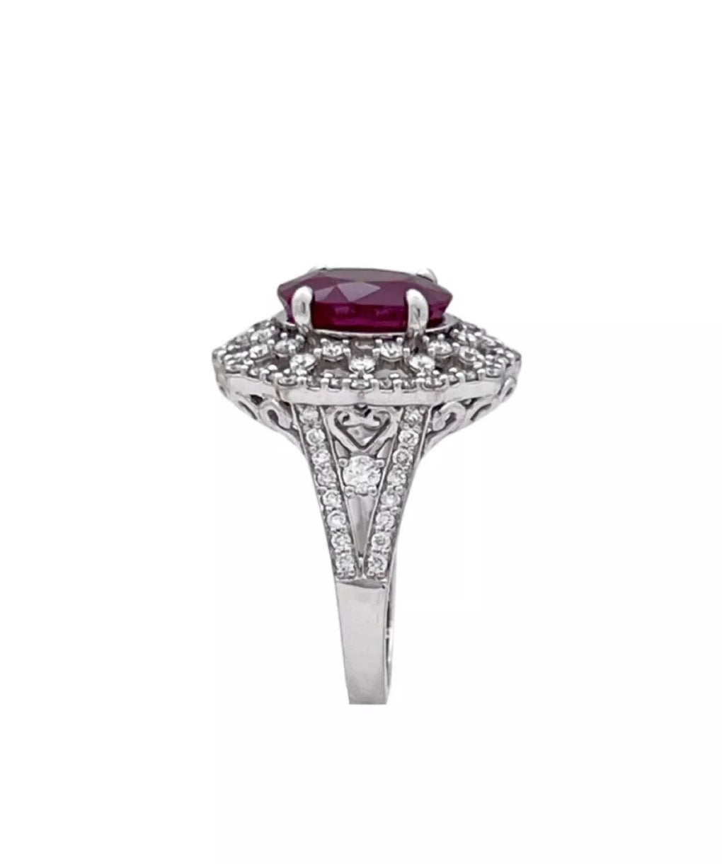 4.842 Cts Ruby Burma (Certified) and 1.43 Cts Diamond 14K White Gold Ring