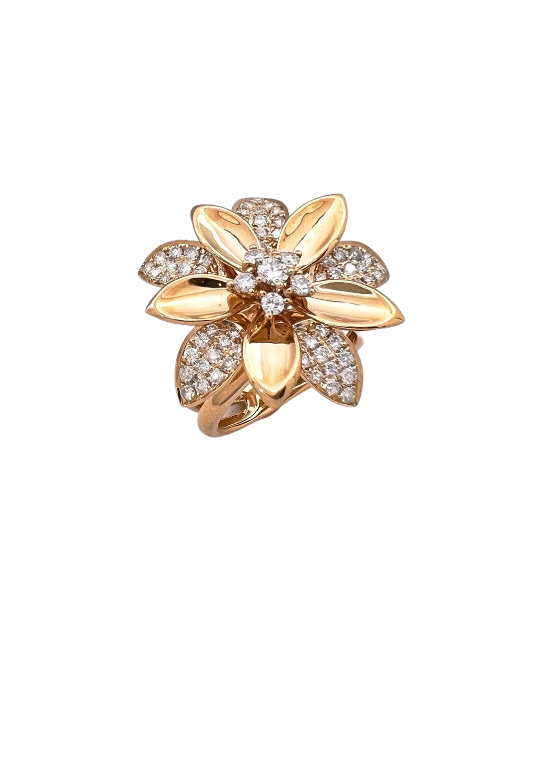 1.34 Carats Diamonds 18K Yellow Gold Blooming Blossom Ring