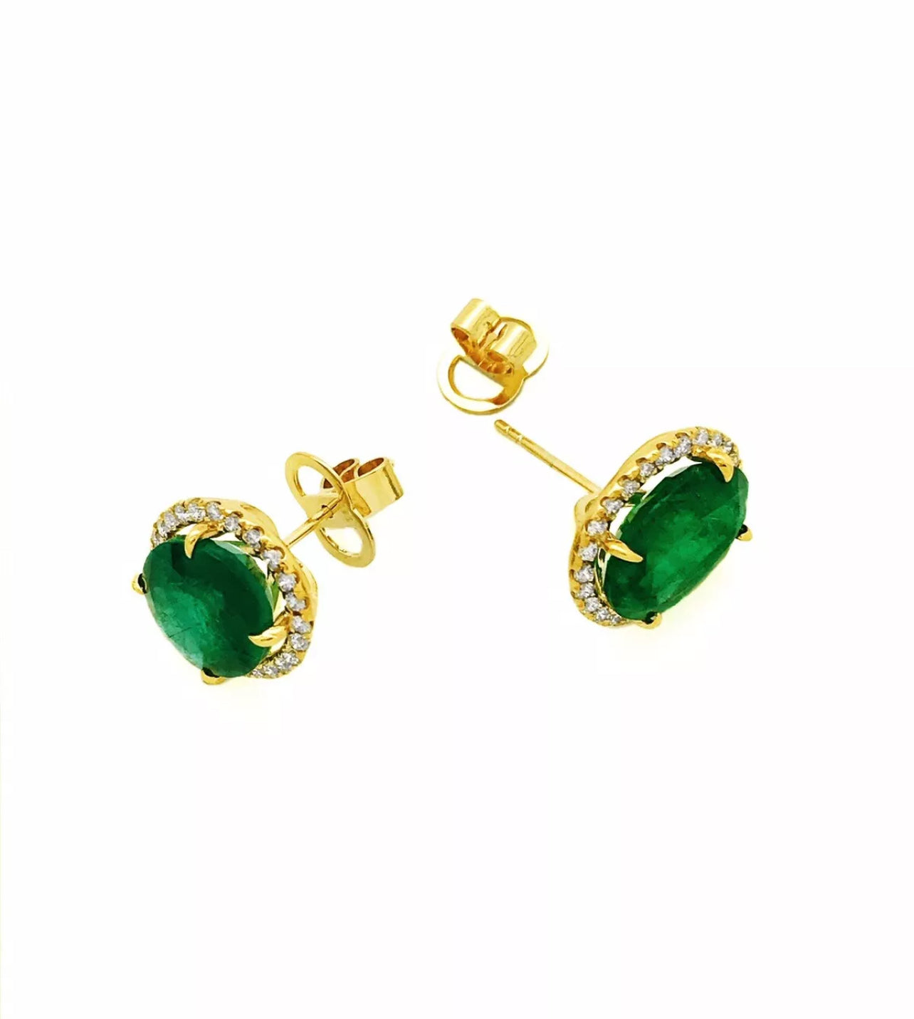 8.44 Ct Emerald F1-F2 (Brazilian)Certified & 0.80 Ct Dia 14K Yellow Gold Earring