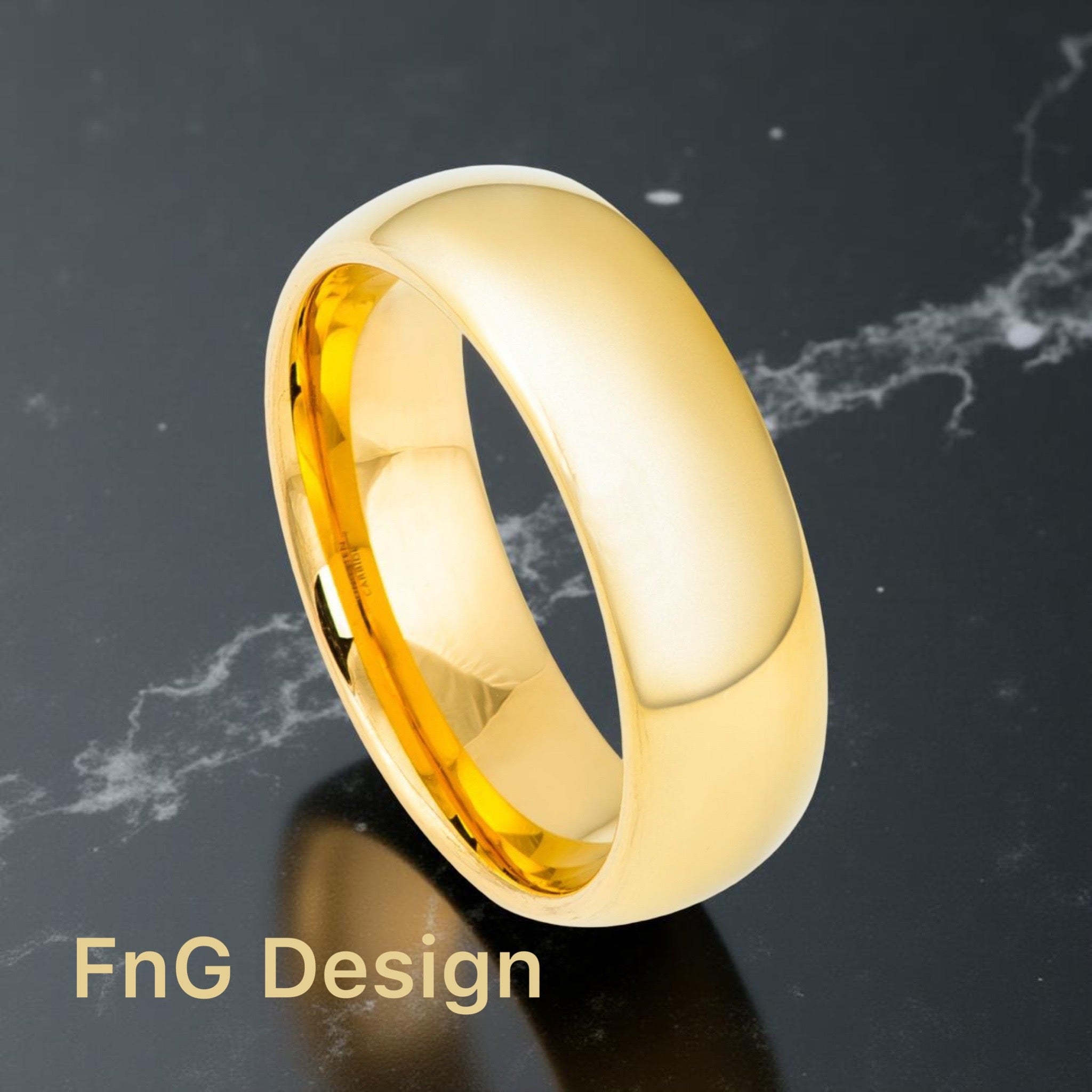 Gold Tungsten Carbide 7mm ion Plating hi-Polished Domed Ring