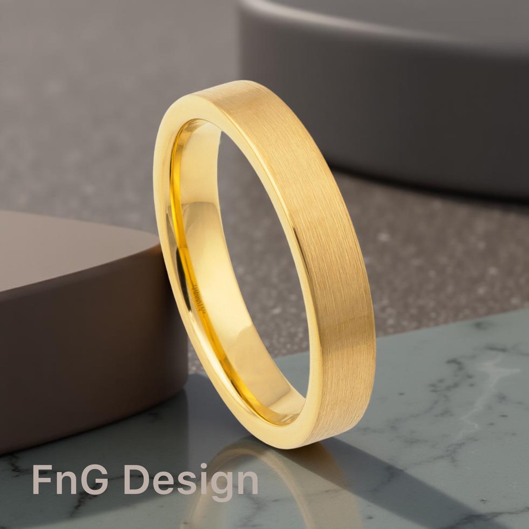 Gold Tungsten Carbide 4mm ion Plating Flat Brushed Ring