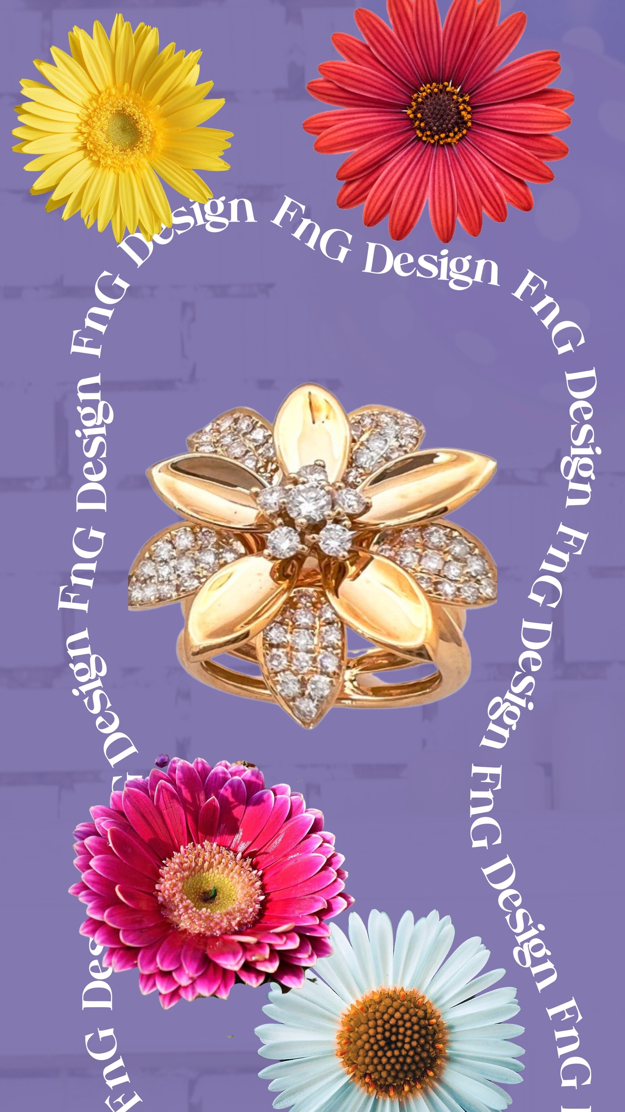 1.34 Carats Diamonds 18K Yellow Gold Blooming Blossom Ring