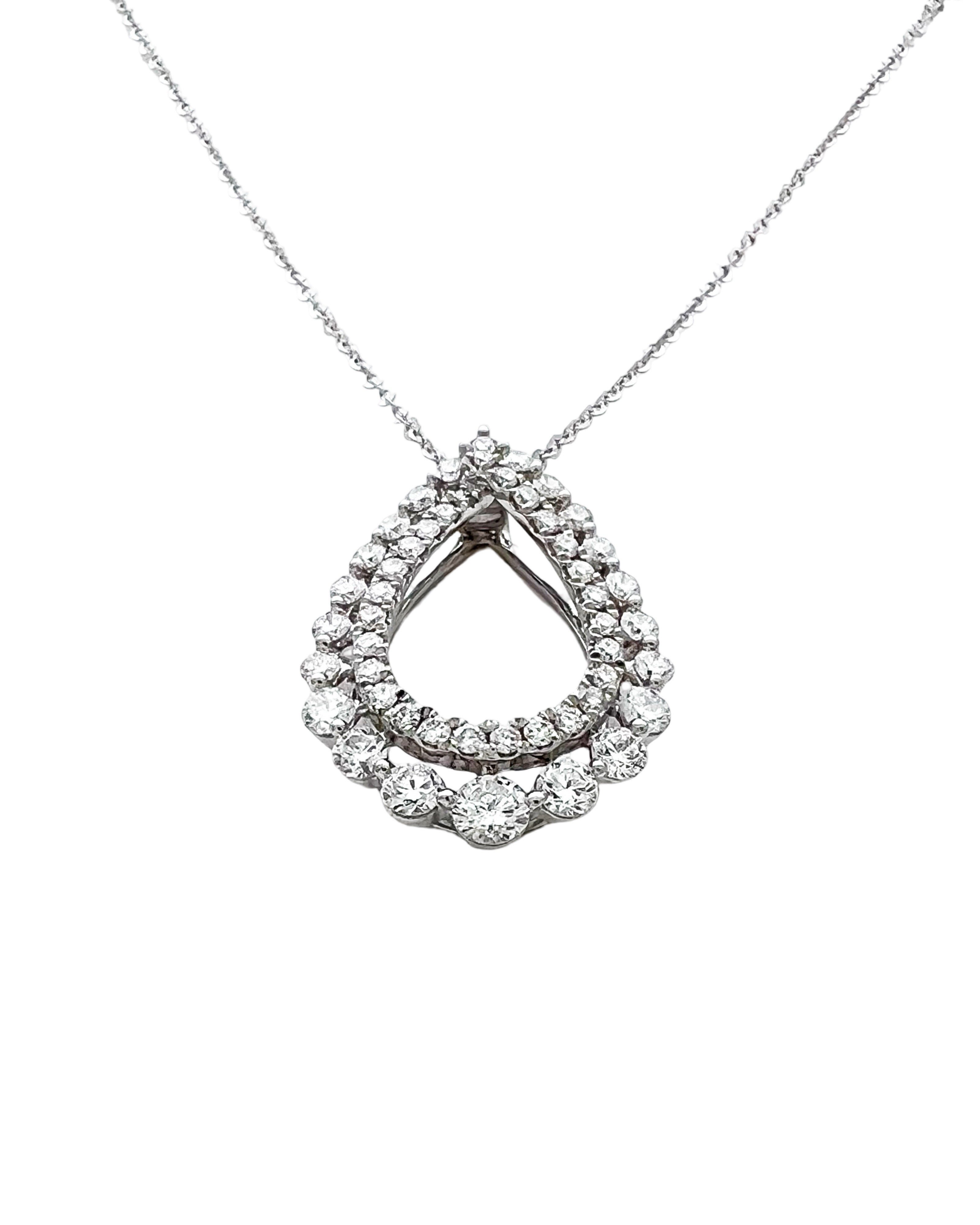 1.28 Carats Diamond VS2 Set In 18 Karat White Gold Pendant With Rolo Diamond-Cut Chain 18 Inches