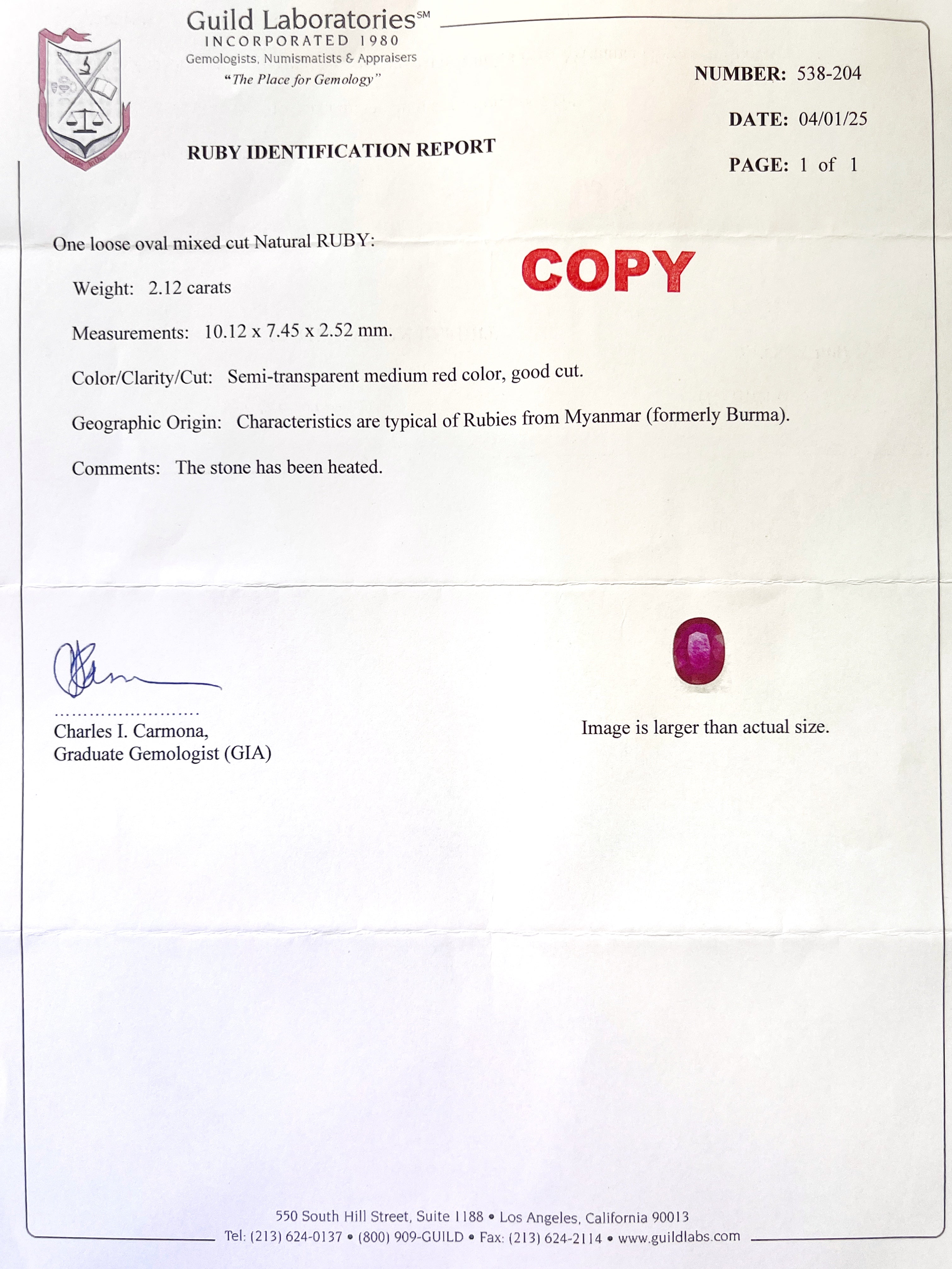 2.12 Carats Myanmar (formerly Burma) Ruby (Certified) & 0.59 Carats Diamonds VS2 Set In 18K White Gold Ring