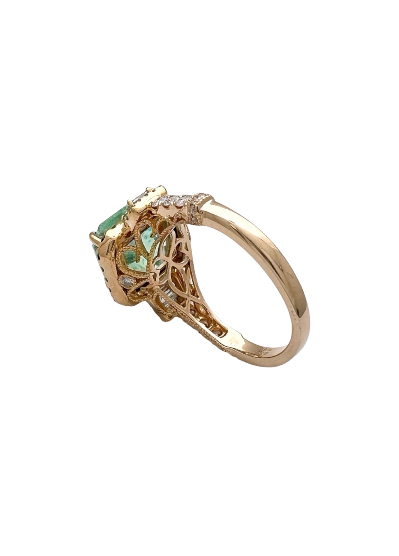 4.19 Carats Colombian Emerald No Oil (Certified) & 1.13 Carats Diamonds VS2 Set In 14 Karat Yellow Gold Ring