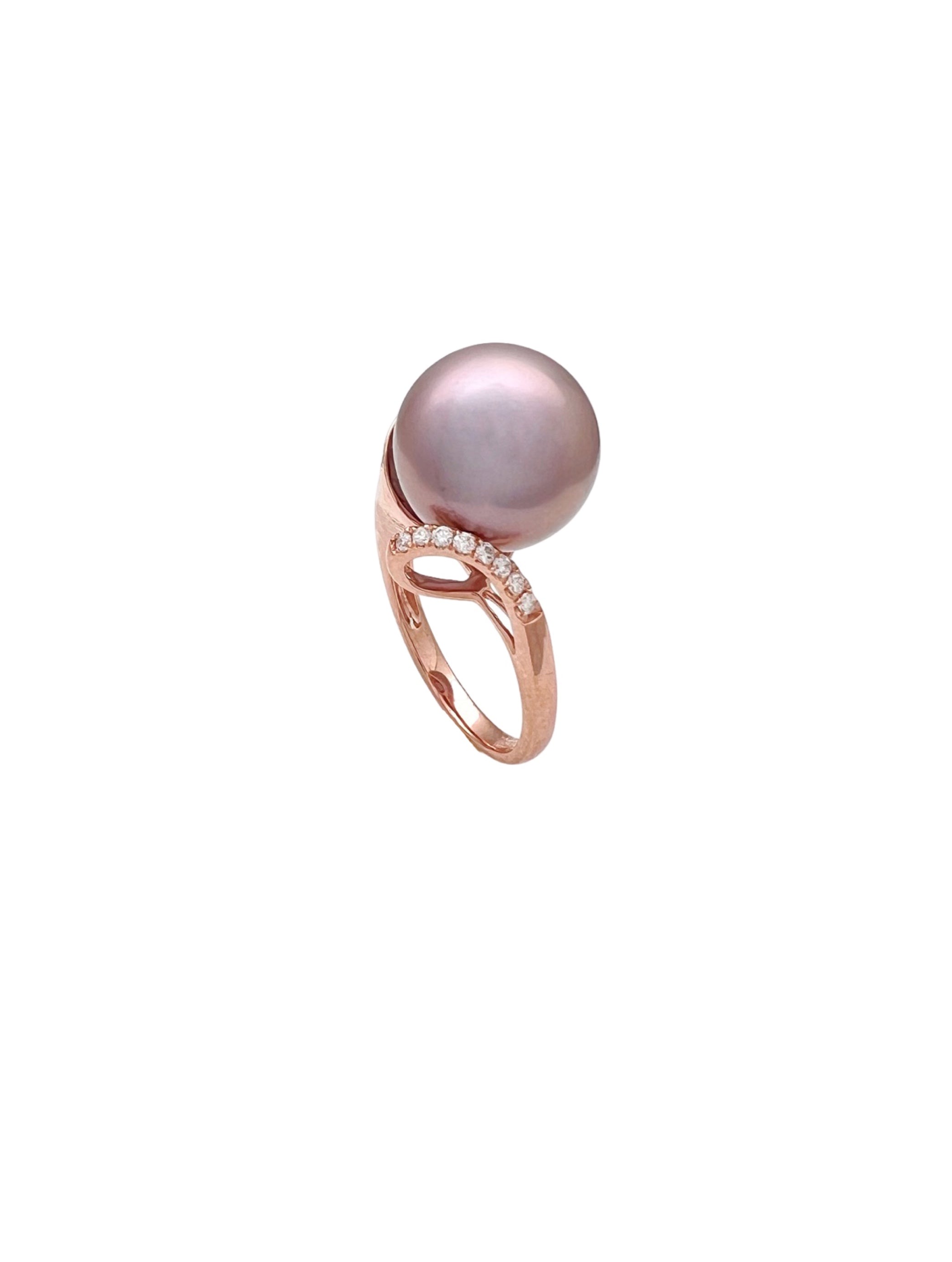 12.6MM Certified Aubergine South Sea Pearl & 0.31 Carats Diamonds Set In 18 Karat Rose Gold Ring