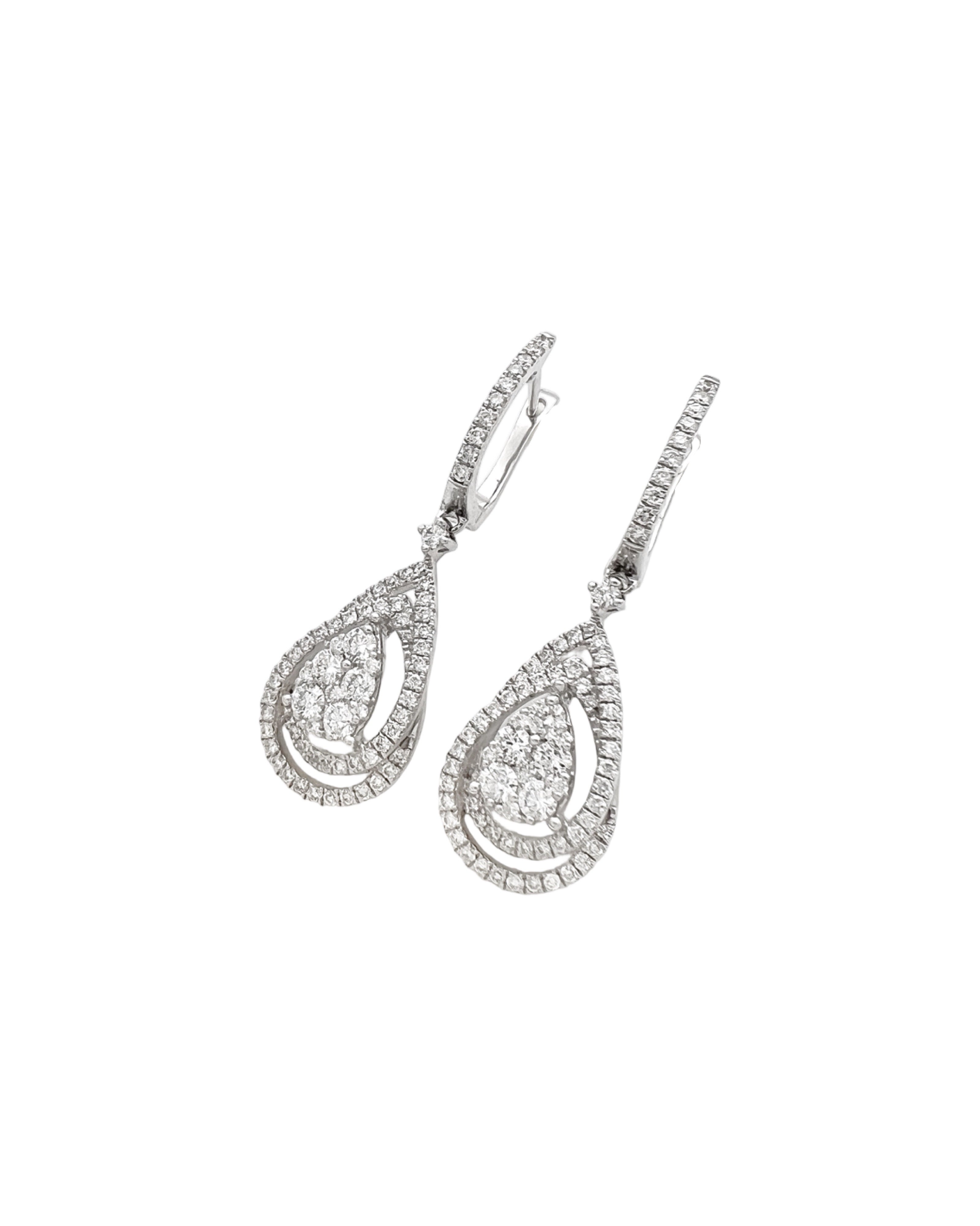 1.55 Total Carat Weight Diamonds 18K White Gold Earrings