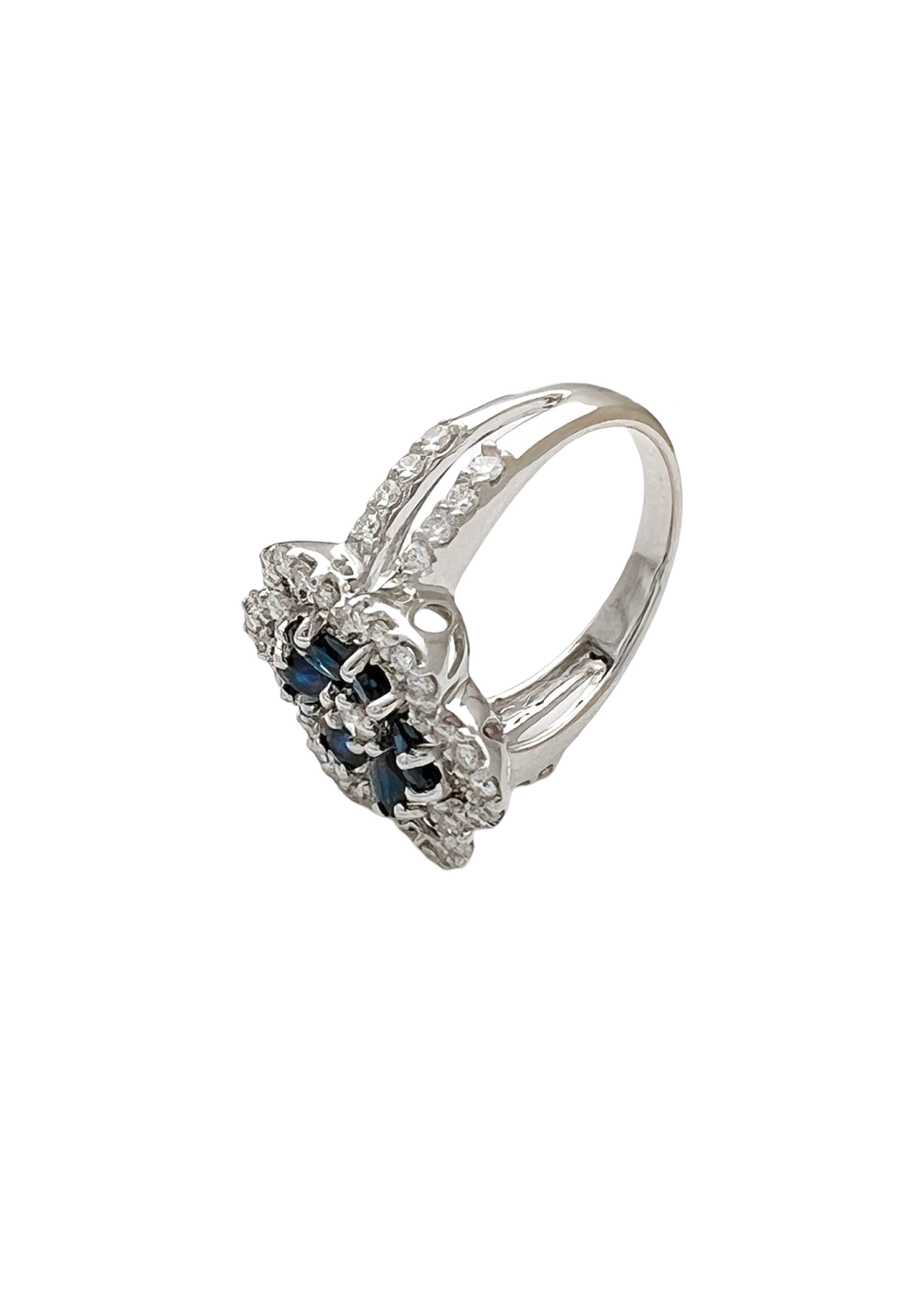 1.91Cts Dark Blue Ceylon Sapphire Cert. W/1.29Cts Diamond 14K White Gold Ring