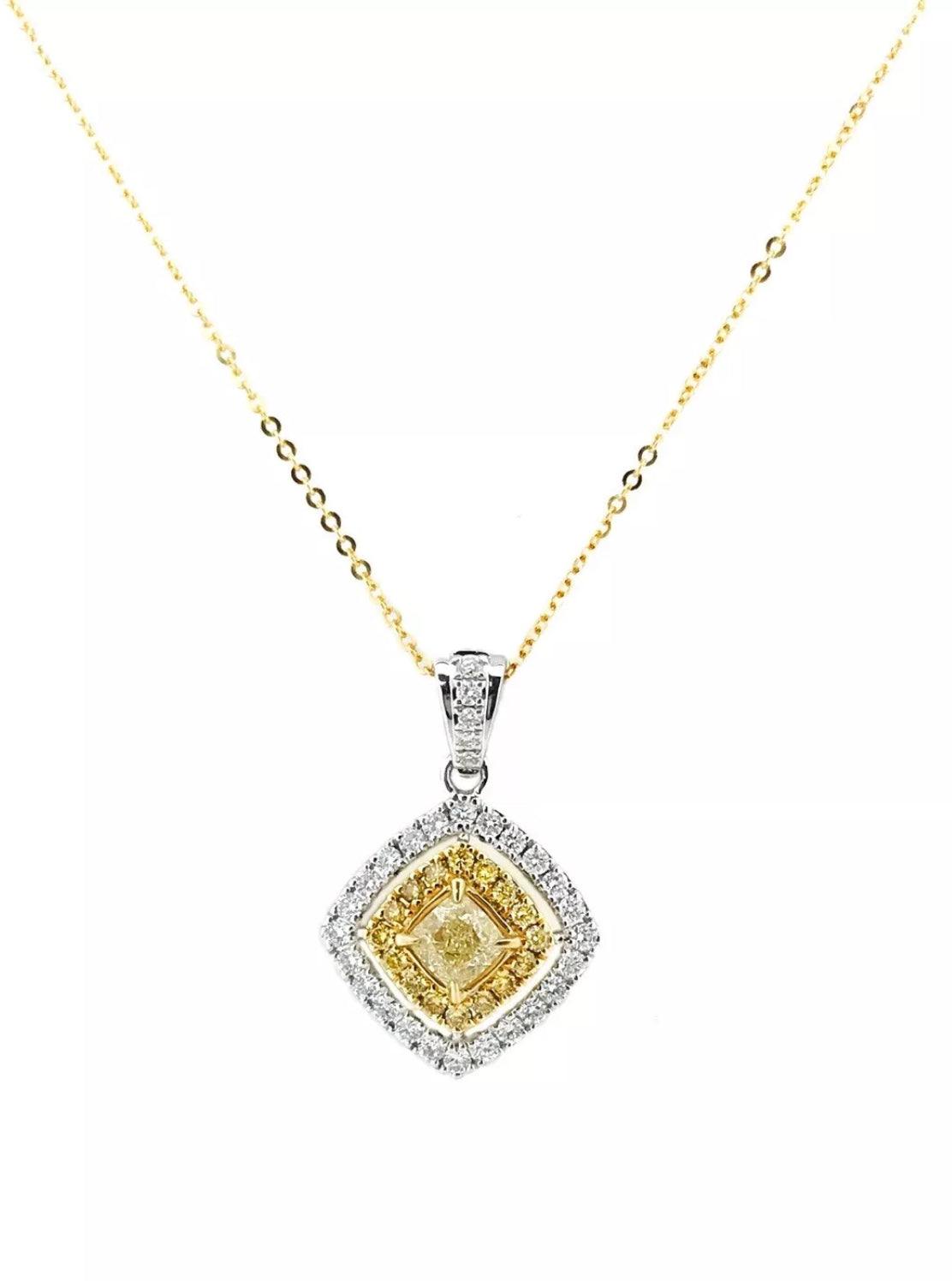 1.15 TCW Natural Yellow & White Diamonds Set In 18K White-Yellow Gold With Rolo Chain