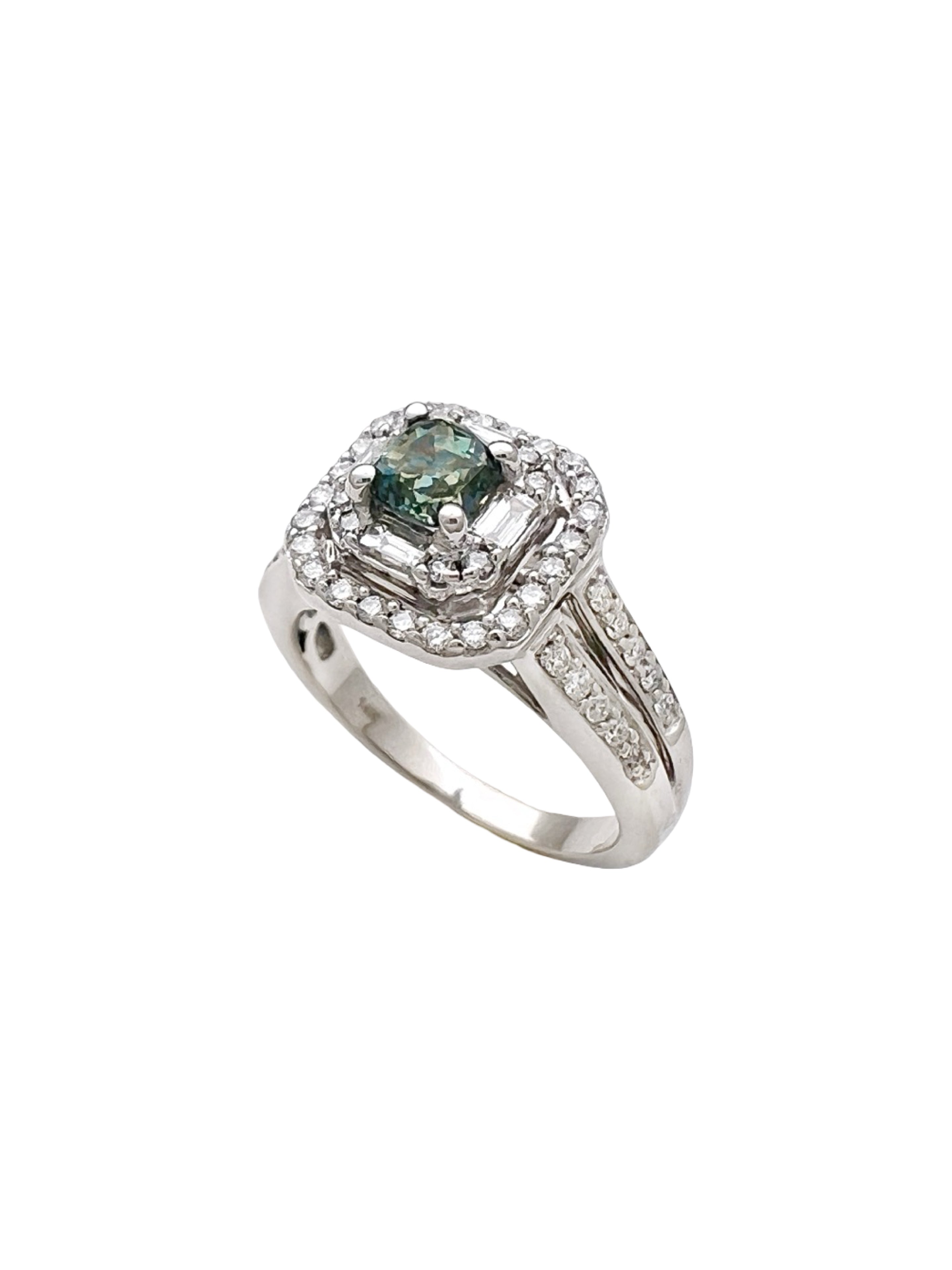 0.55 Carats Alexandrite GIA (Certified) & 0.68 Carats Diamonds Set In 14K White Gold Ring