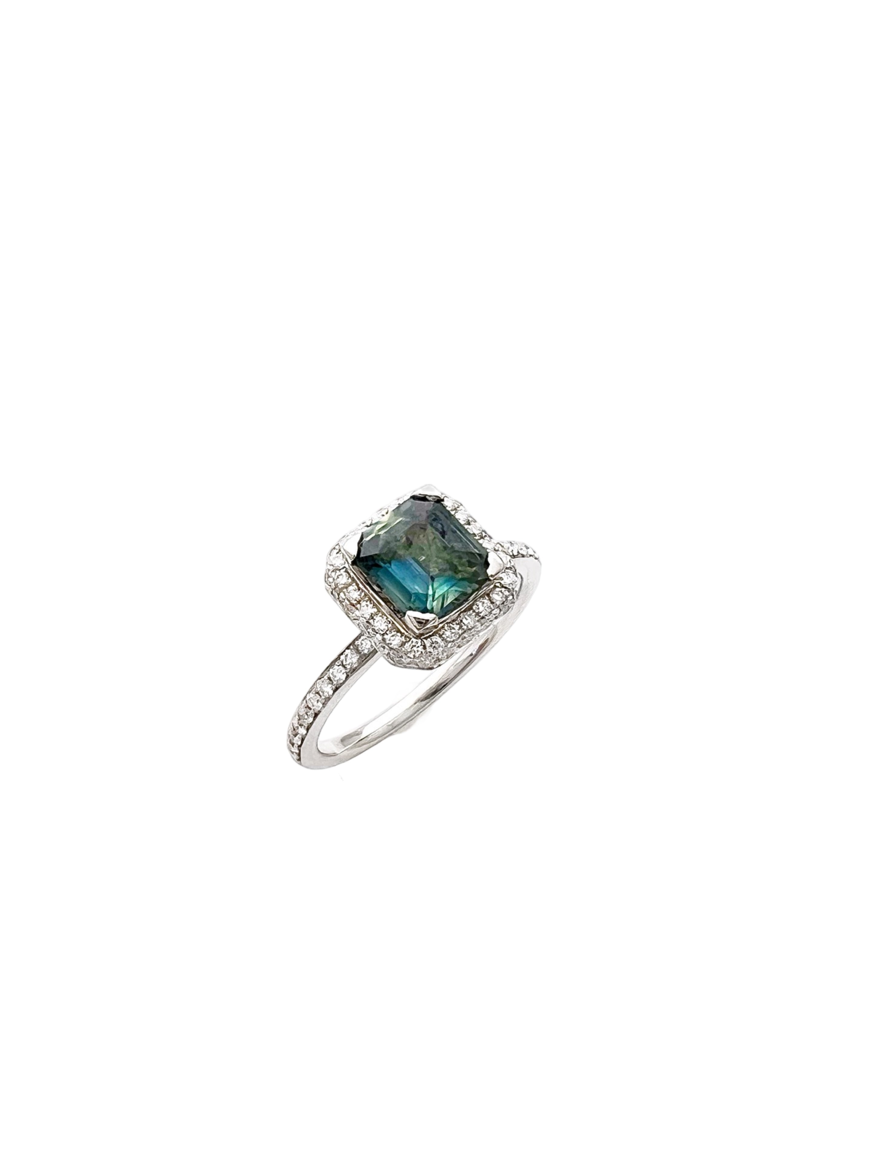 1.12 Carats Madagascar Sapphire No Heat (Certified) & 0.54 Carats Diamonds Set In 14 Karat White Gold Ring