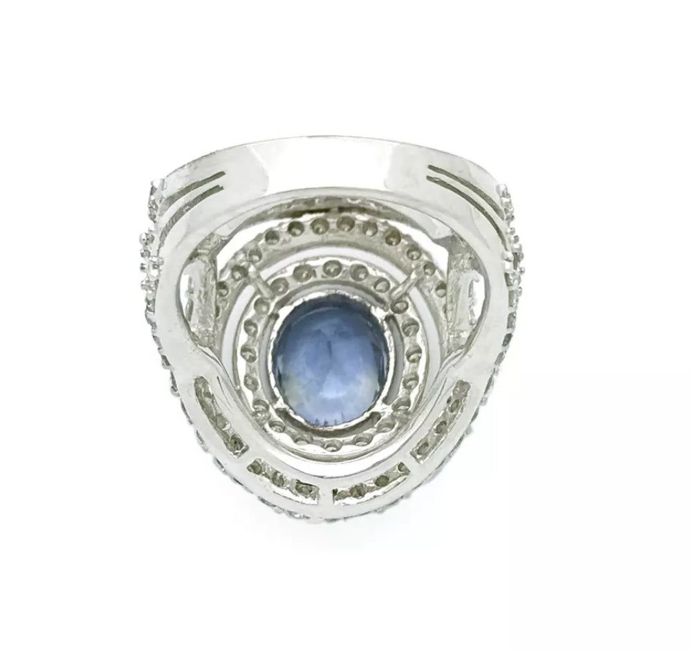 3.86Cts Sapphire Unheated(Lite Violetish-Blue) 2.65Cts Diamond 14K White Gold Ring